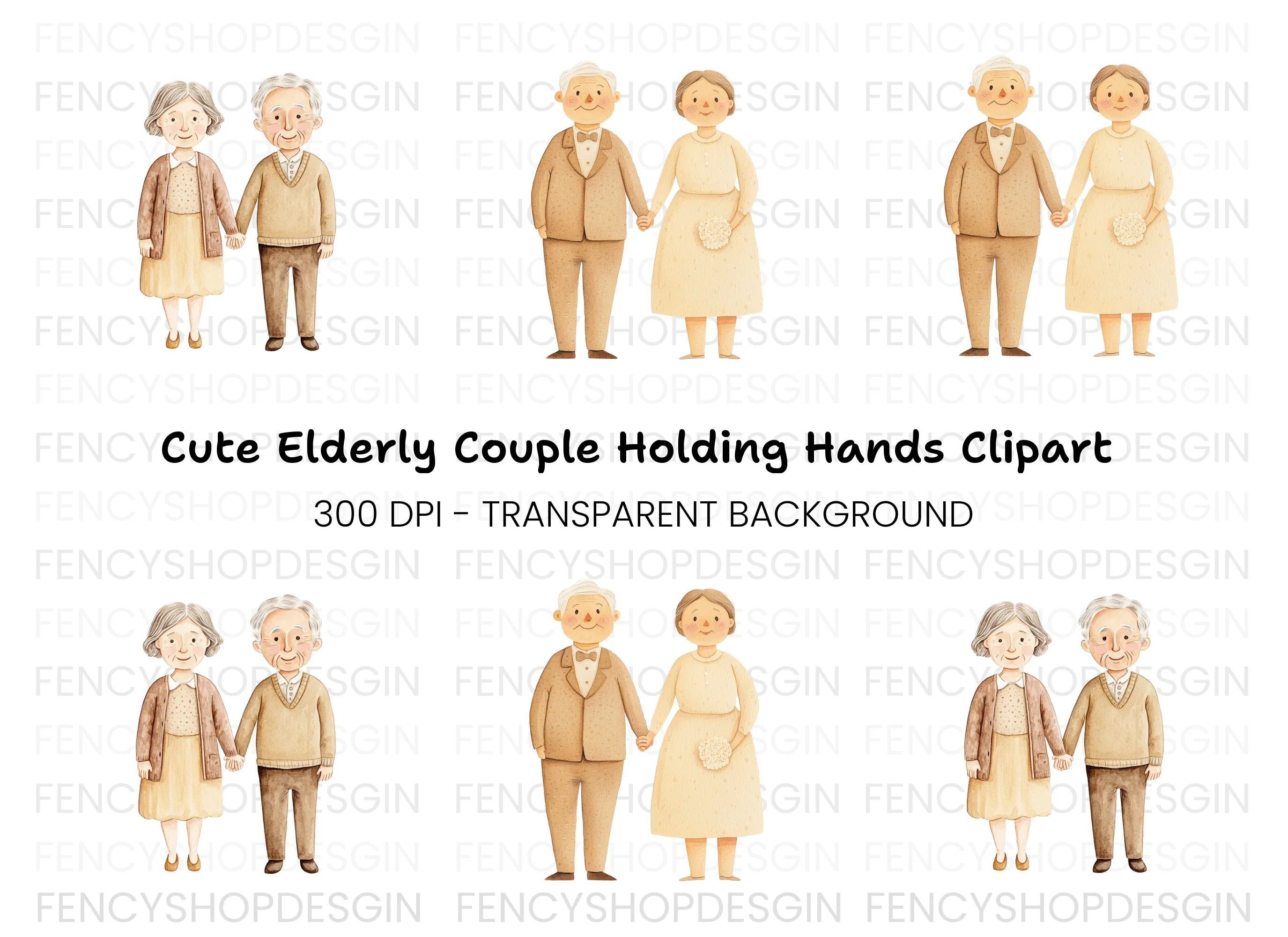 Elderly Couple Wedding Clipart Bundle