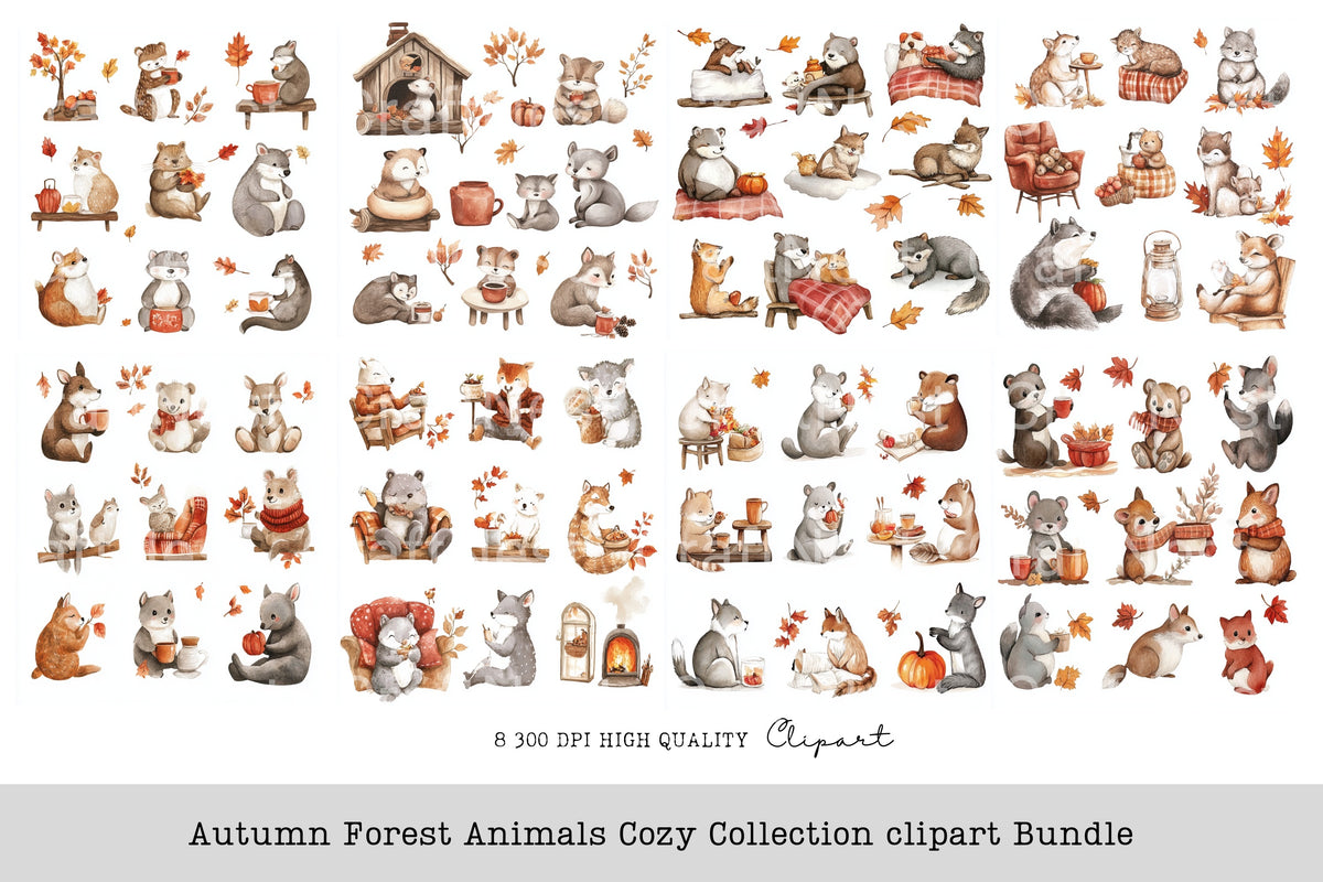 Autumn Forest Animals Cozy Clipart Bundle