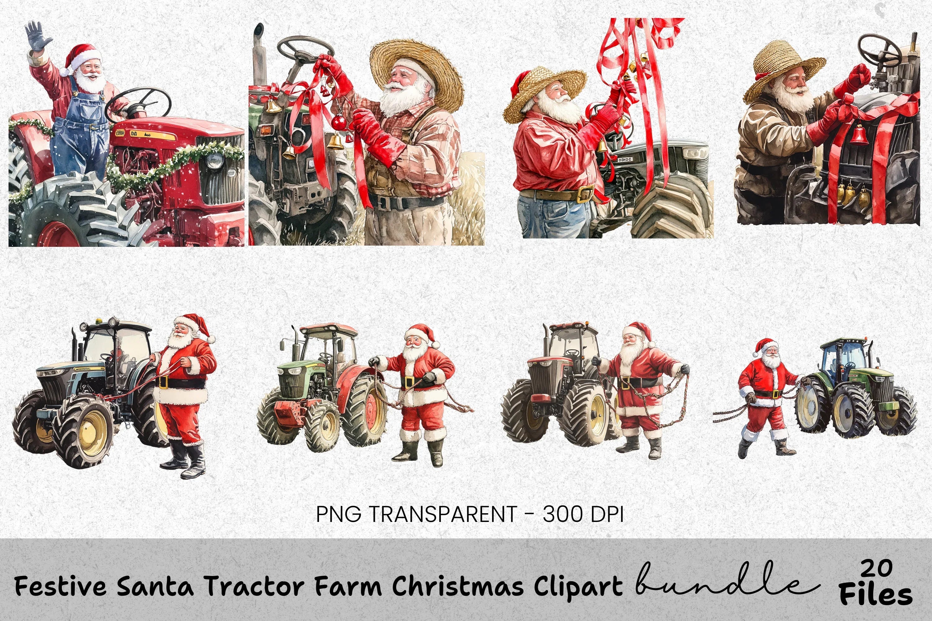 Santa Claus on Tractor Christmas Clipart Bundle