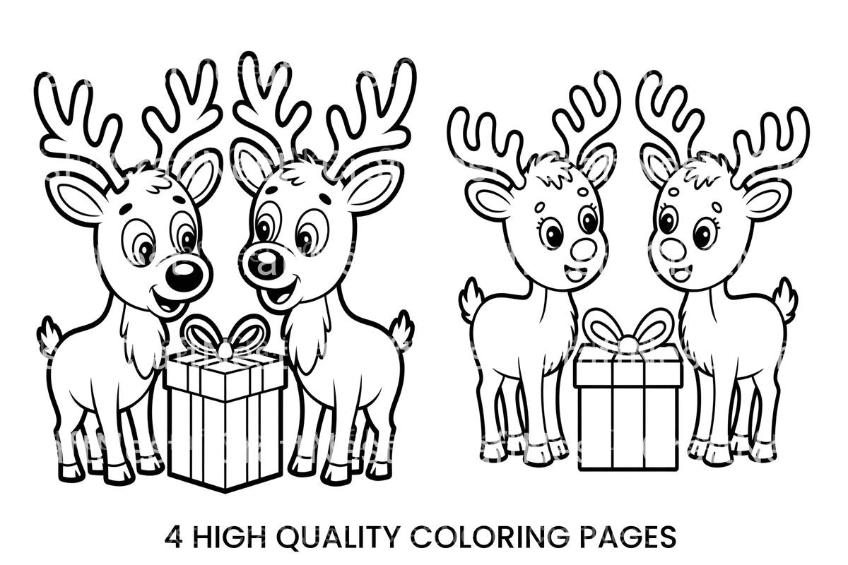 Cute Reindeer with Gifts Coloring Books