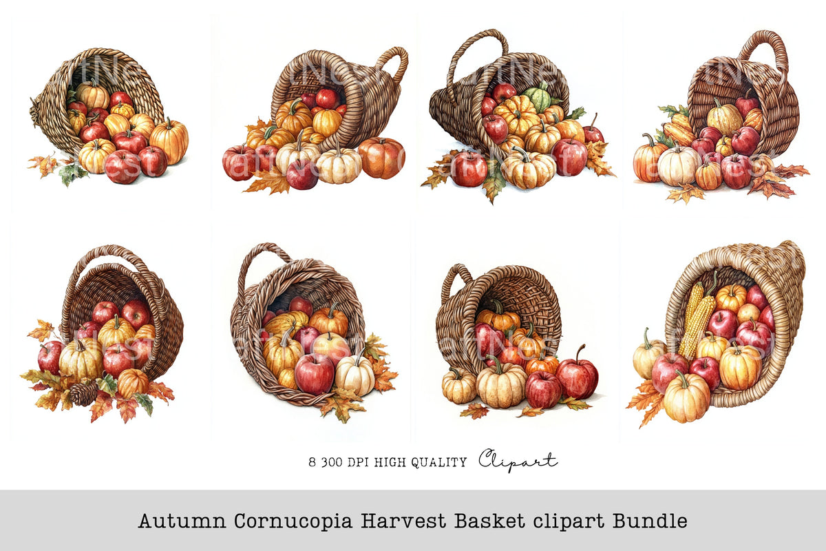 Autumn Cornucopia Basket Clipart Bundle