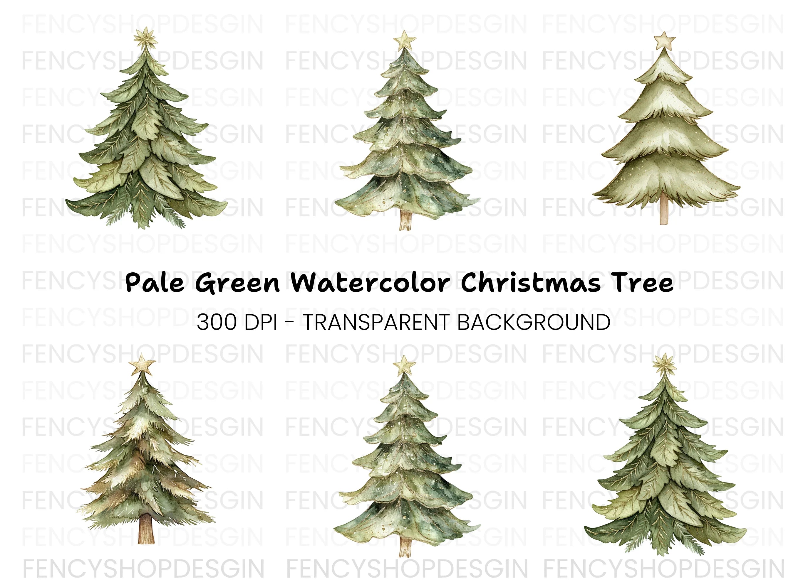 Green Christmas Tree Clipart Bundle