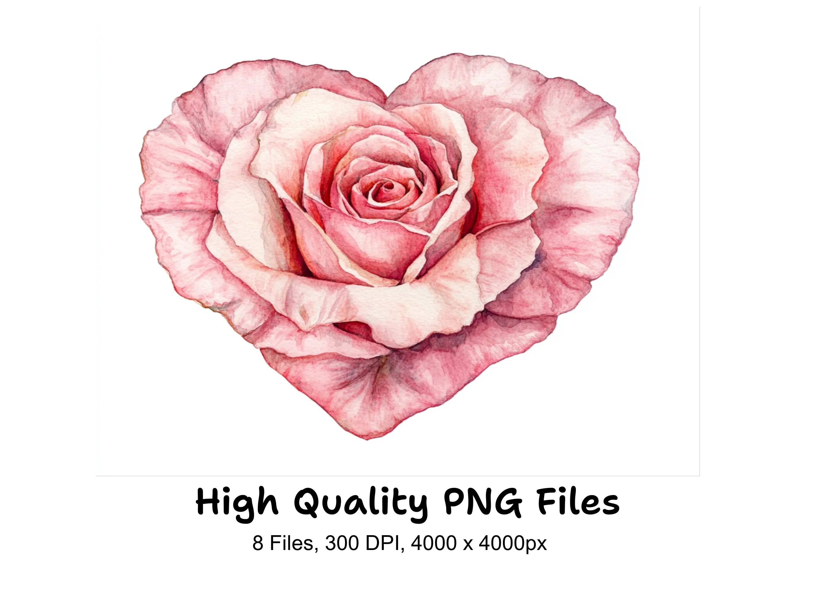 Pink Rose Heart Clipart Bundle