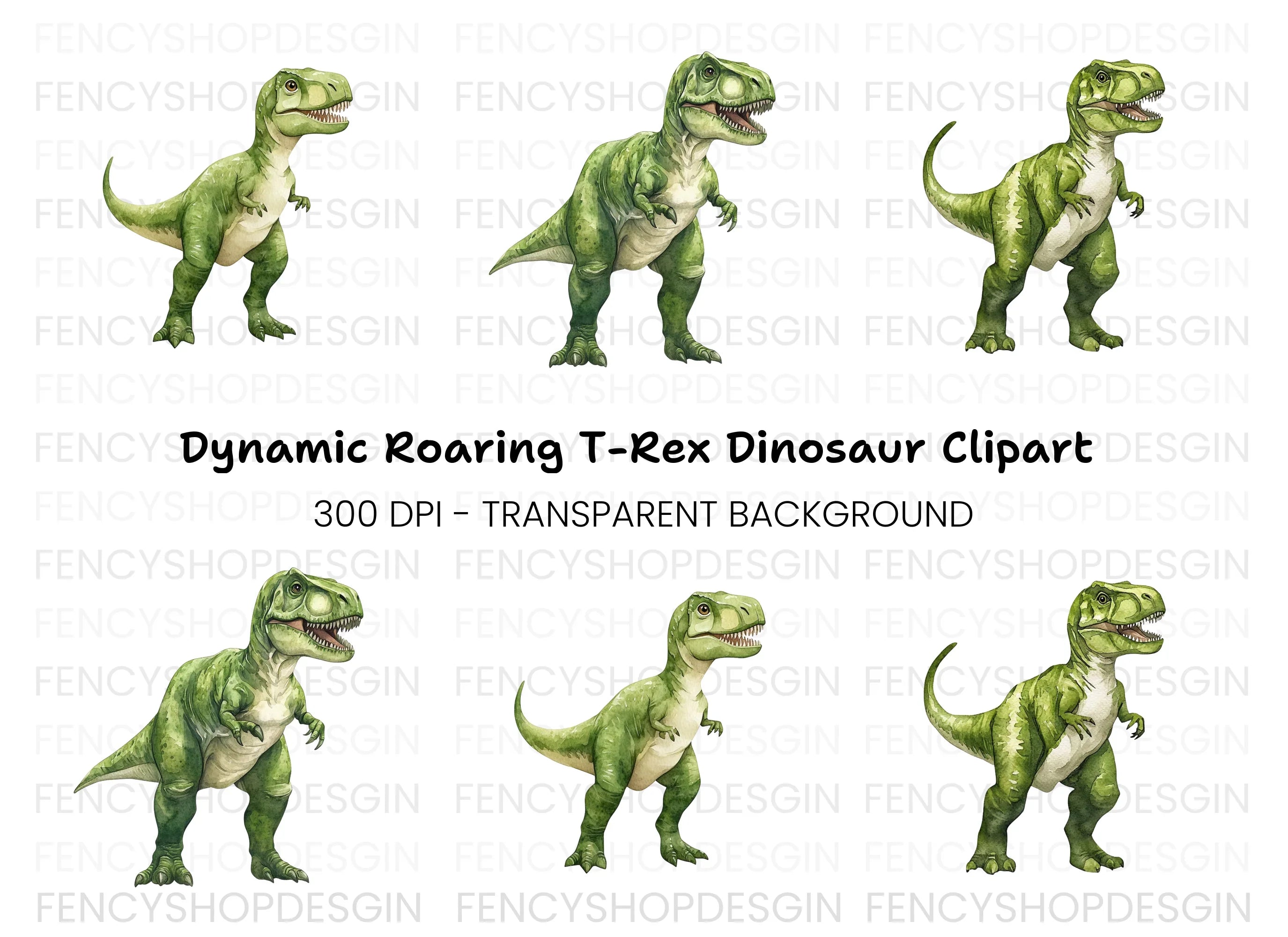 Green Rex Dinosaur Clipart Bundle
