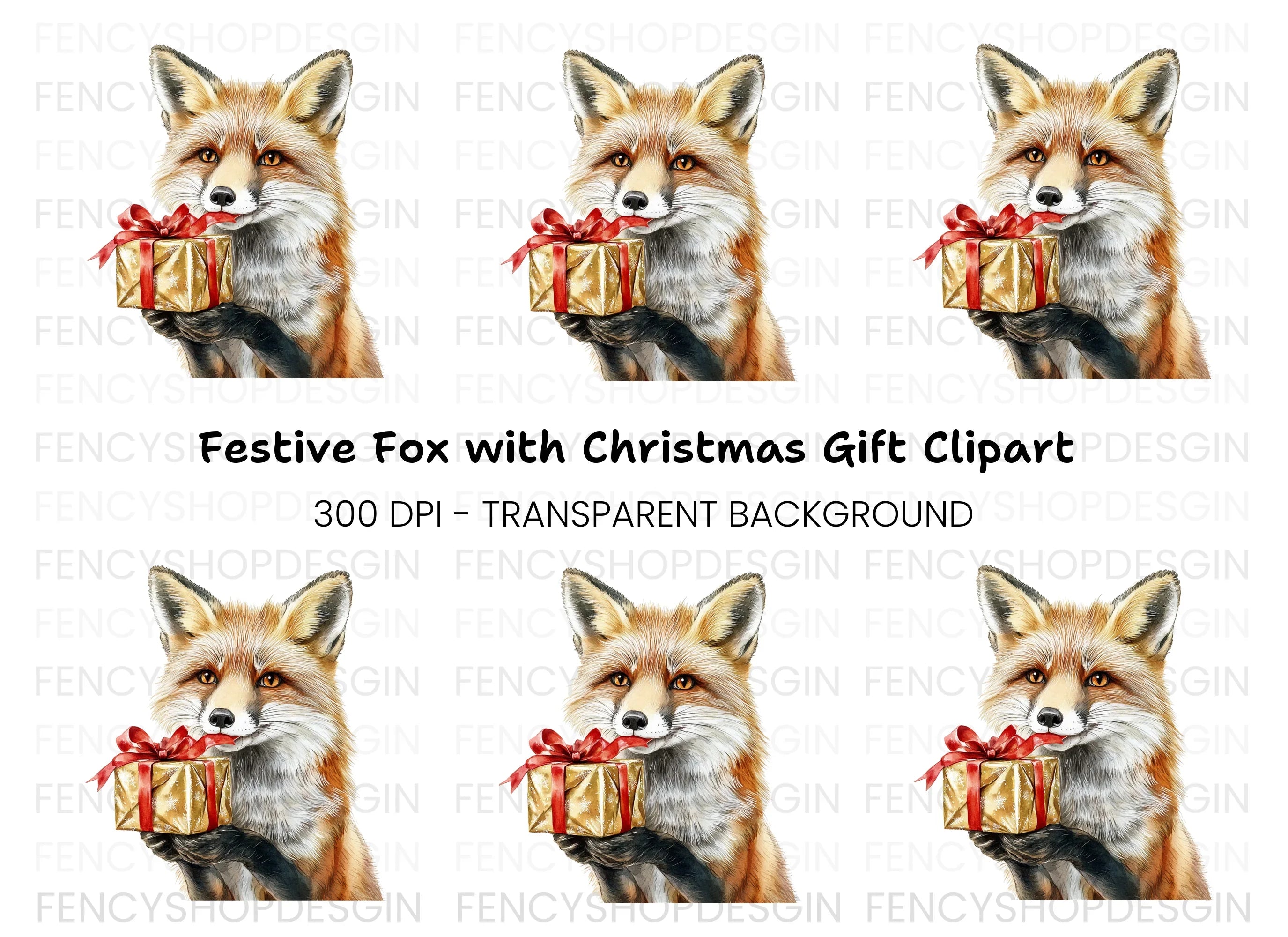 Festive Fox with Christmas Gift Clipart Bundle