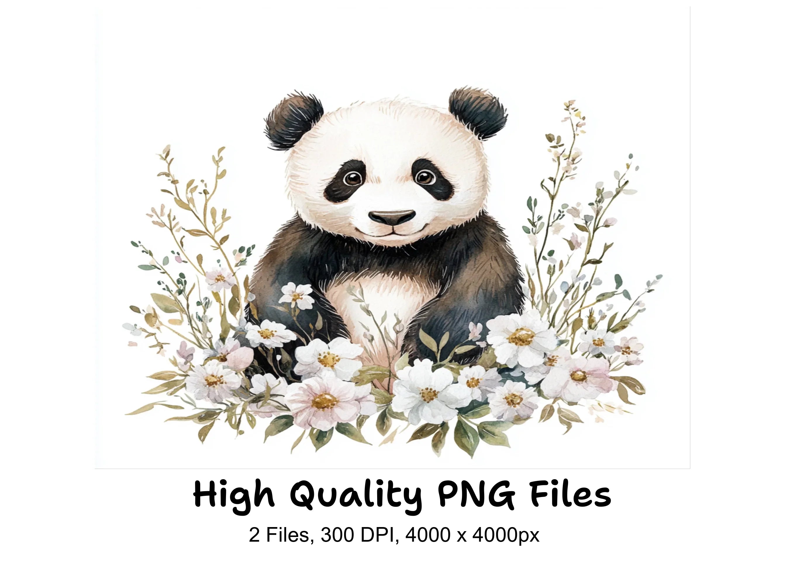 Sweet Panda Floral Arrangement Clipart Bundle