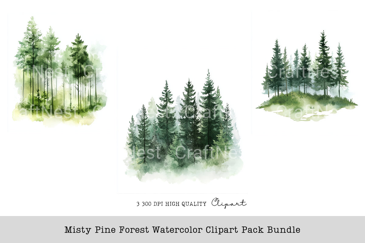 Misty Pine Forest Clipart Bundle