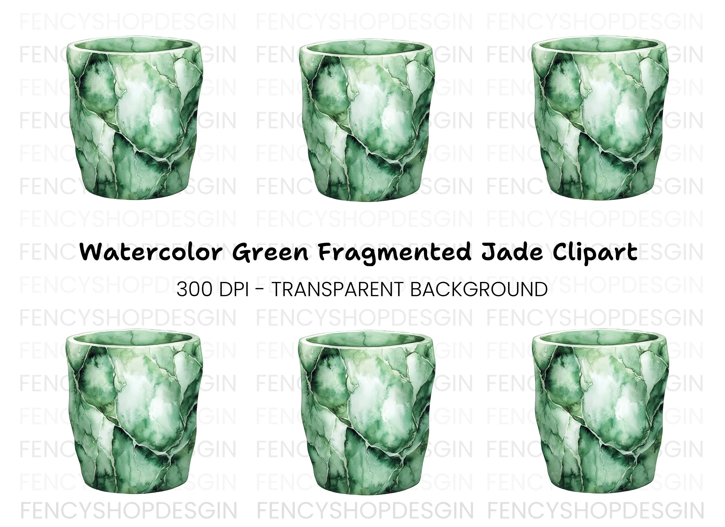Green Marble Texture Cup Clipart Bundle