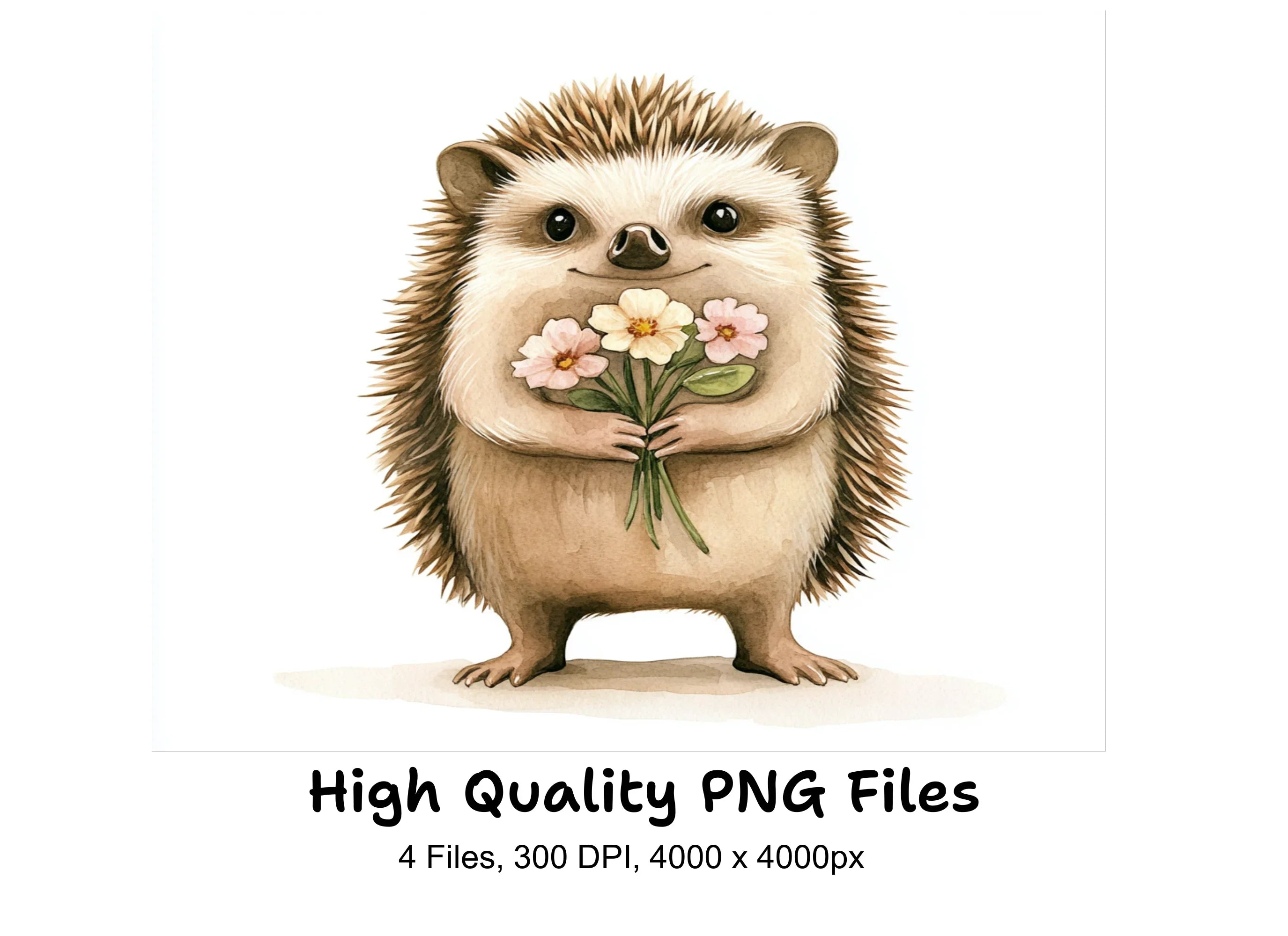 Cute Hedgehog with Flowers Clipart Bundle