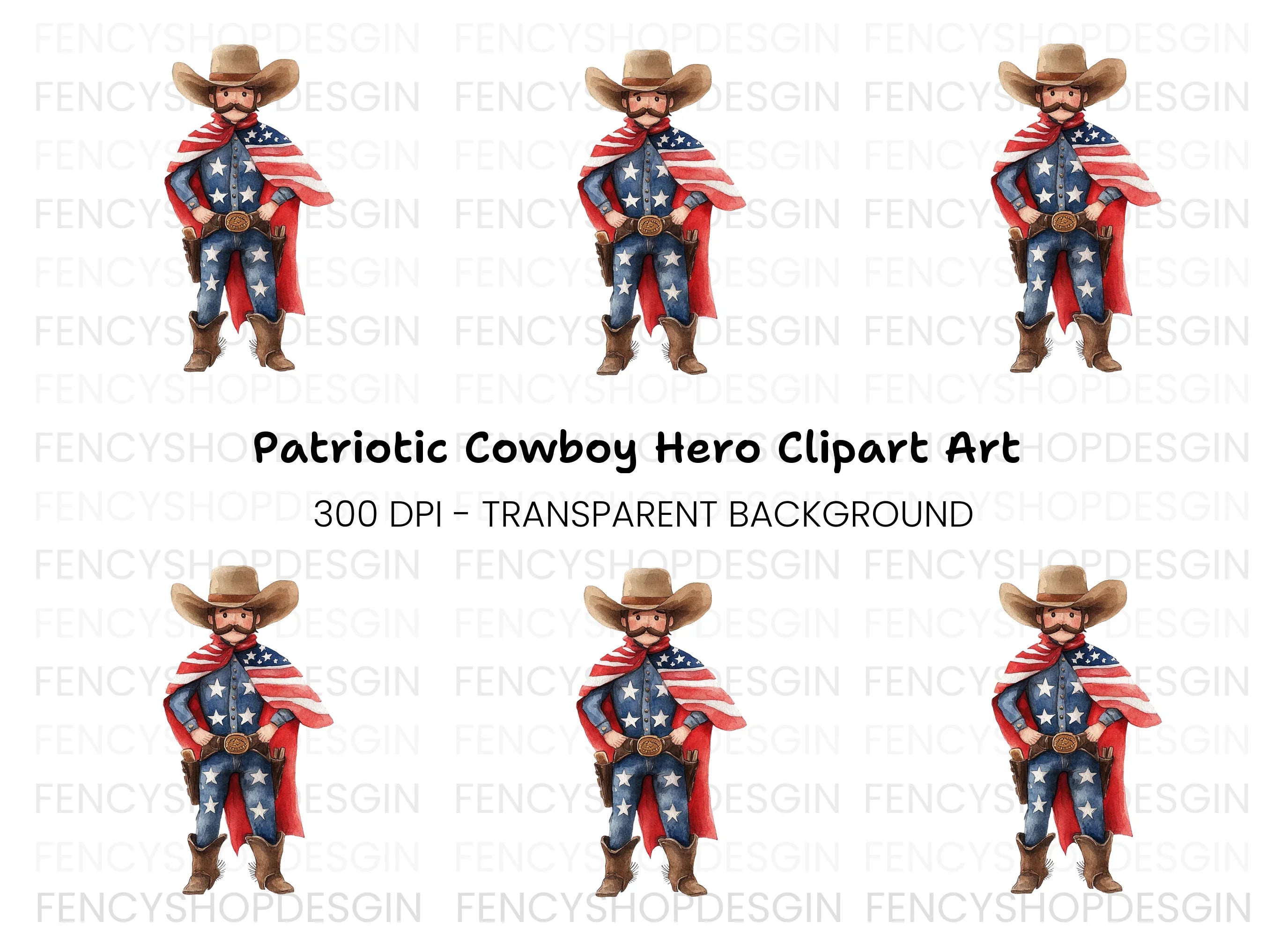 American Cowboy Superhero Clipart Bundle