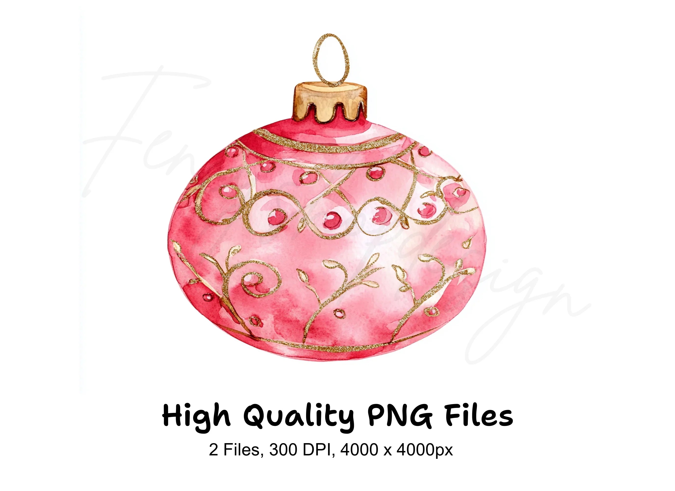 Pink Gold Christmas Baubles Clipart Bundle