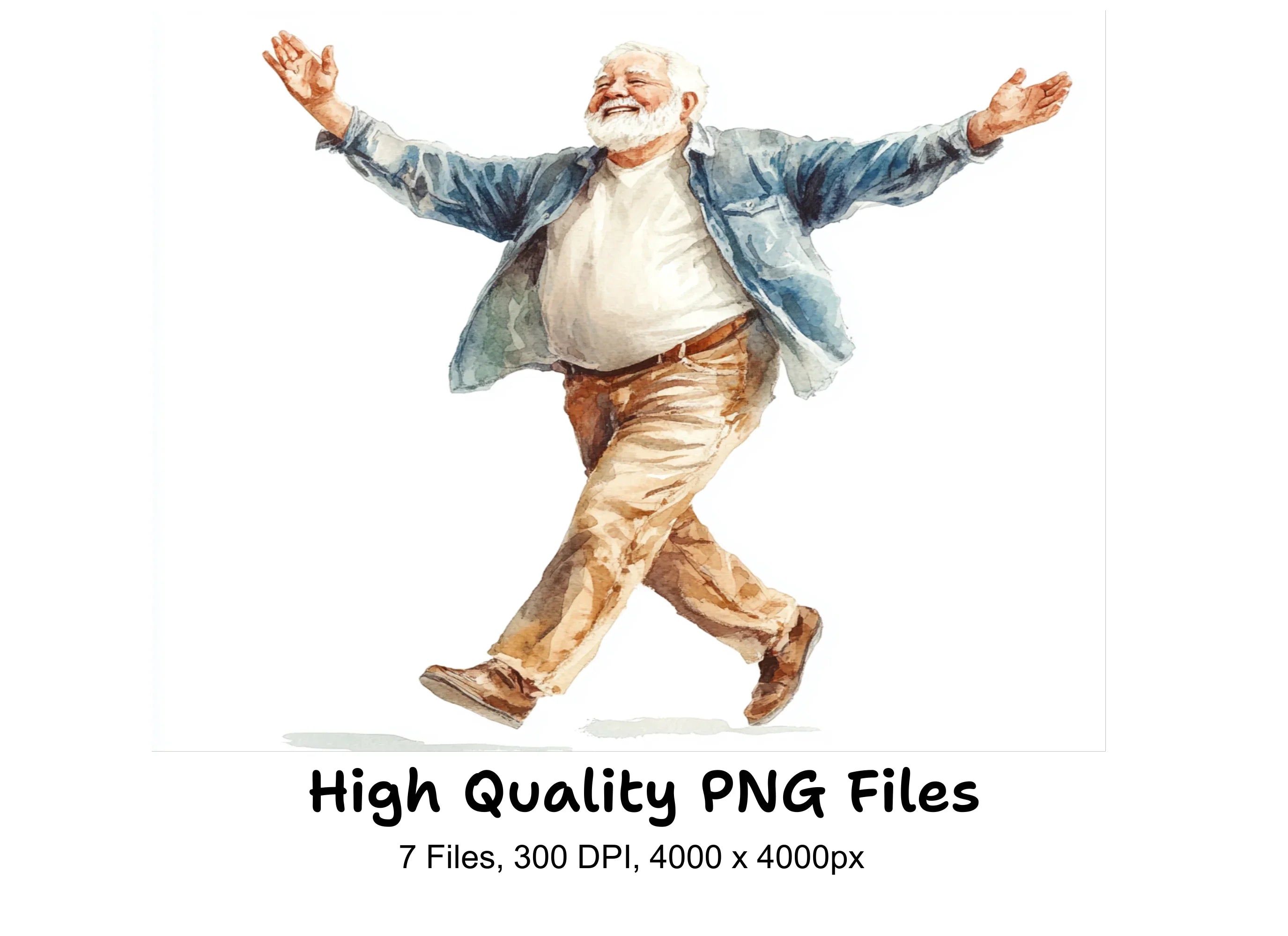 Happy Senior Men Illustrations Clipart Bundle