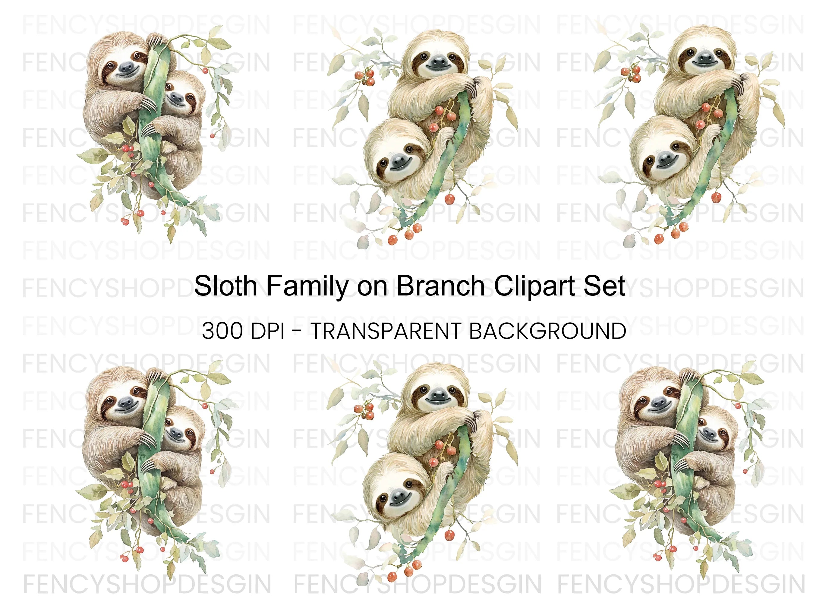 Mother and Baby Sloth Clipart Bundle