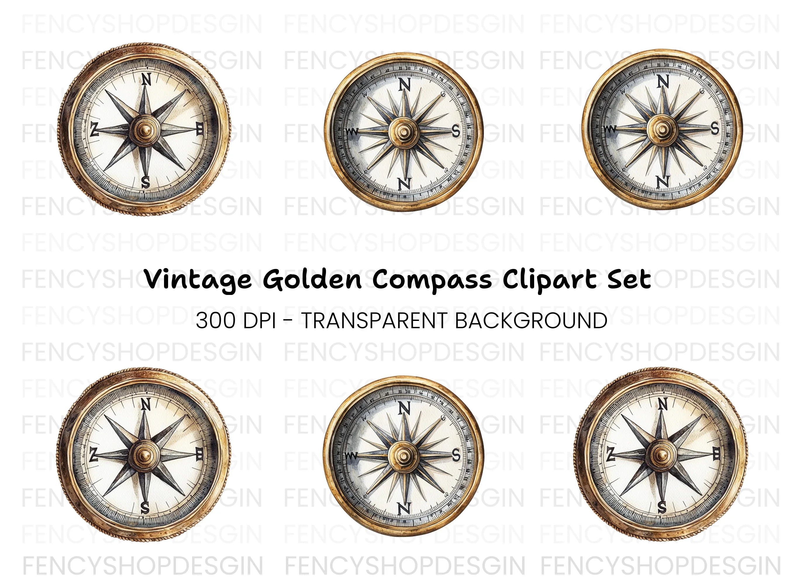 Vintage Compass Clipart Bundle