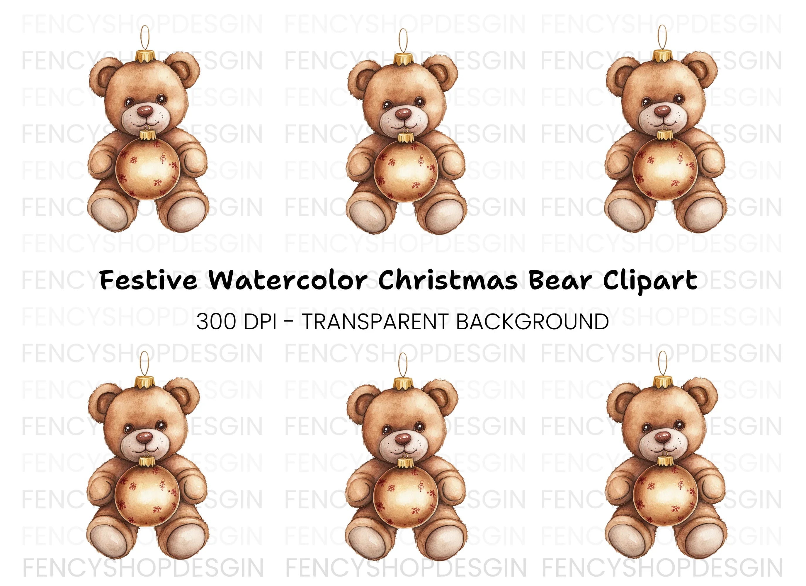 Teddy Bear Christmas Ornament Clipart Bundle