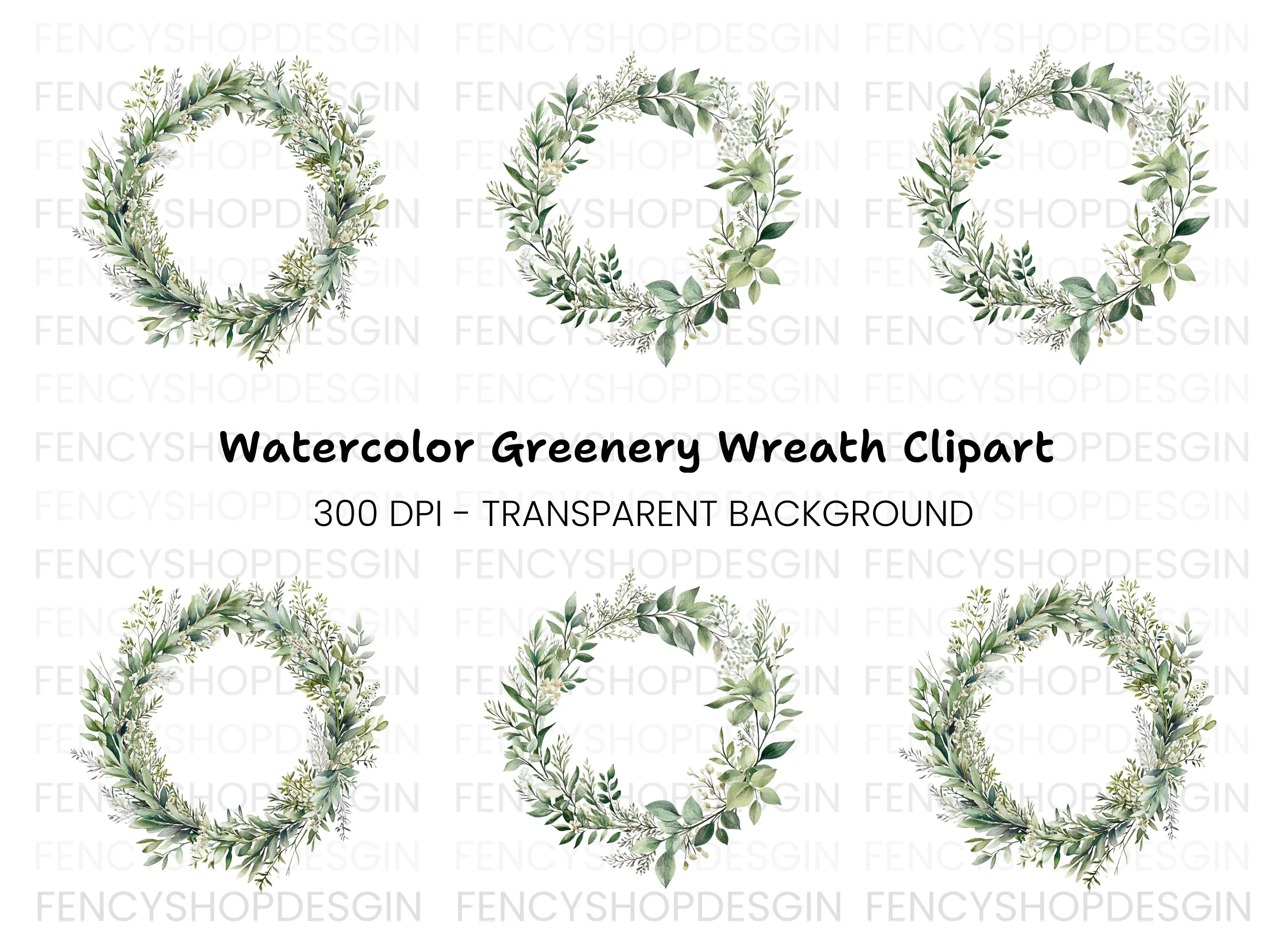 Greenery Wreaths Clipart Bundle