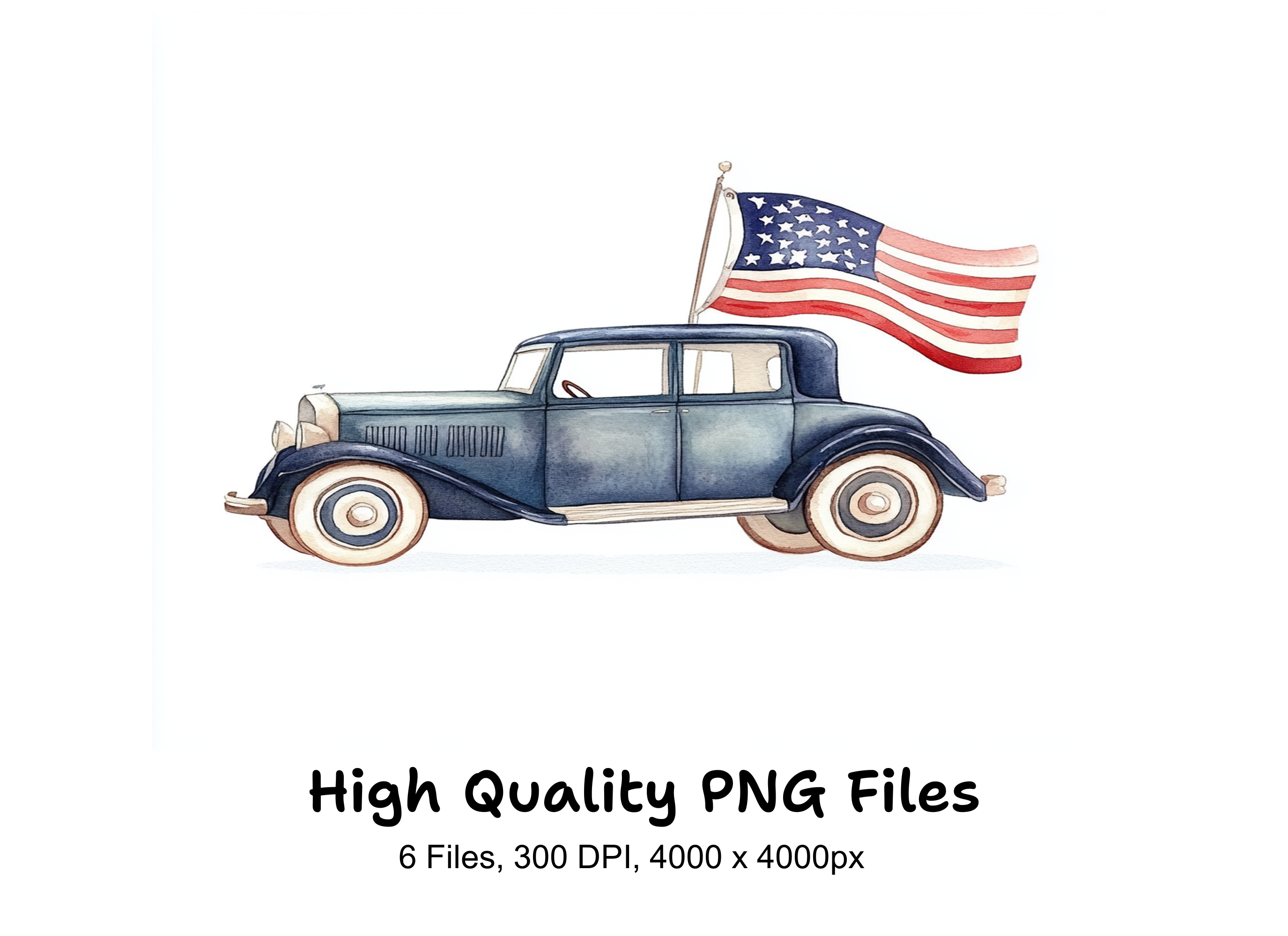 Vintage Cars with American Flag Clipart Bundle