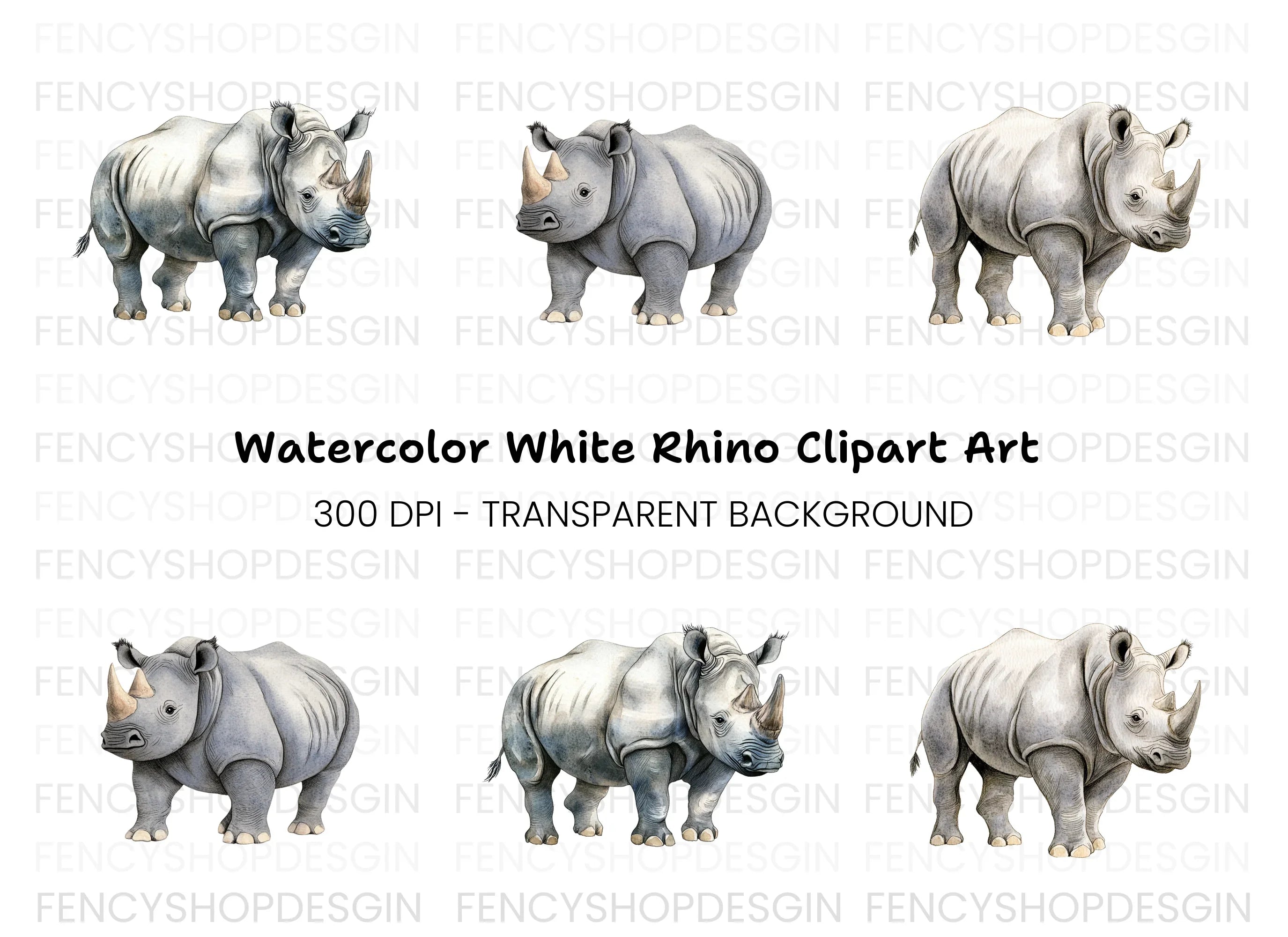 Rhino Wild Animals Clipart Bundle
