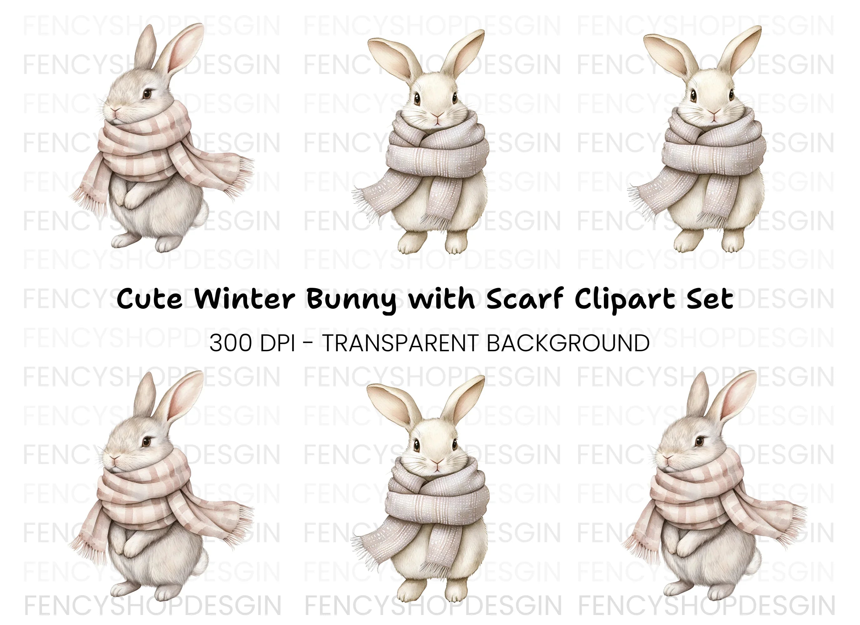 Cute Bunny with Scarf Clipart Bundle