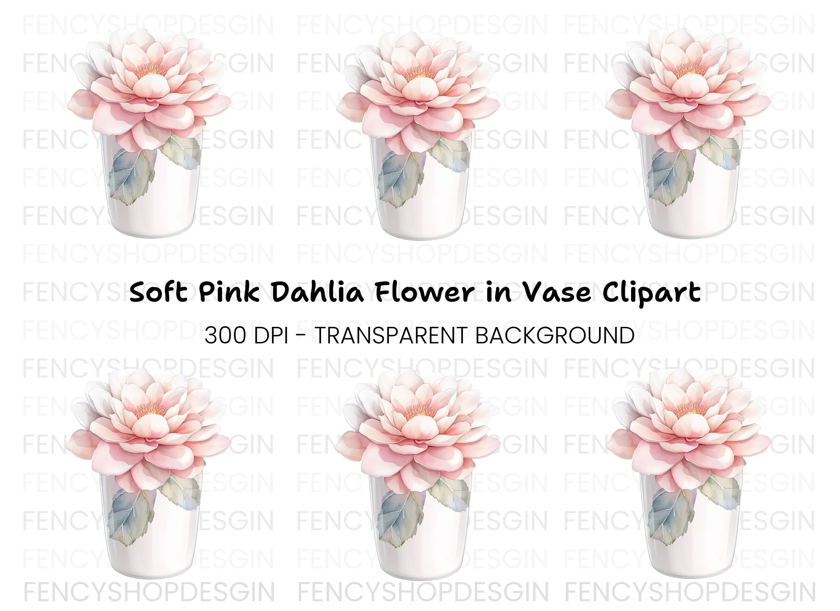 Pink Peony in White Vase Clipart Bundle