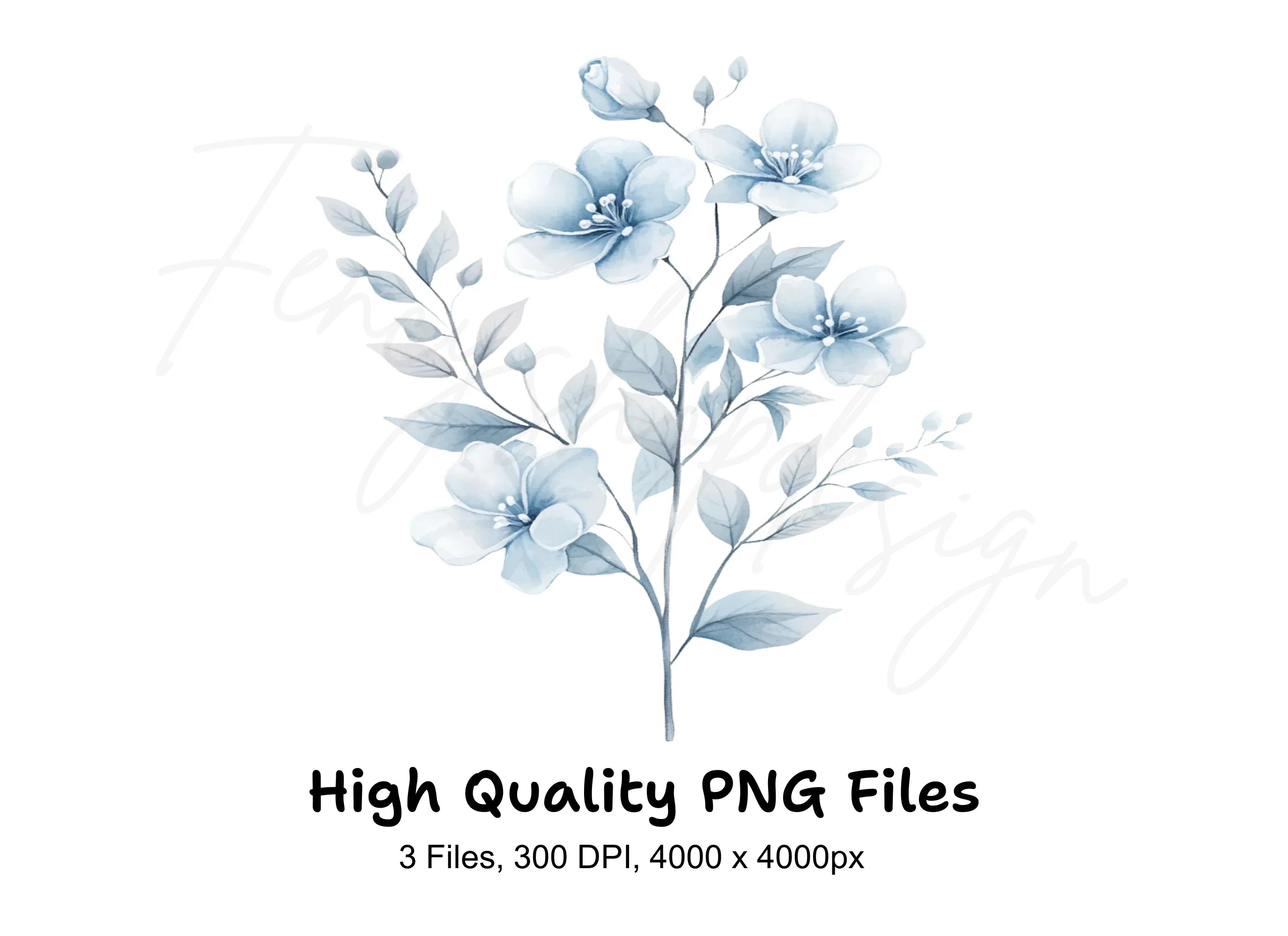 Delicate Blue Floral Clipart Bundle
