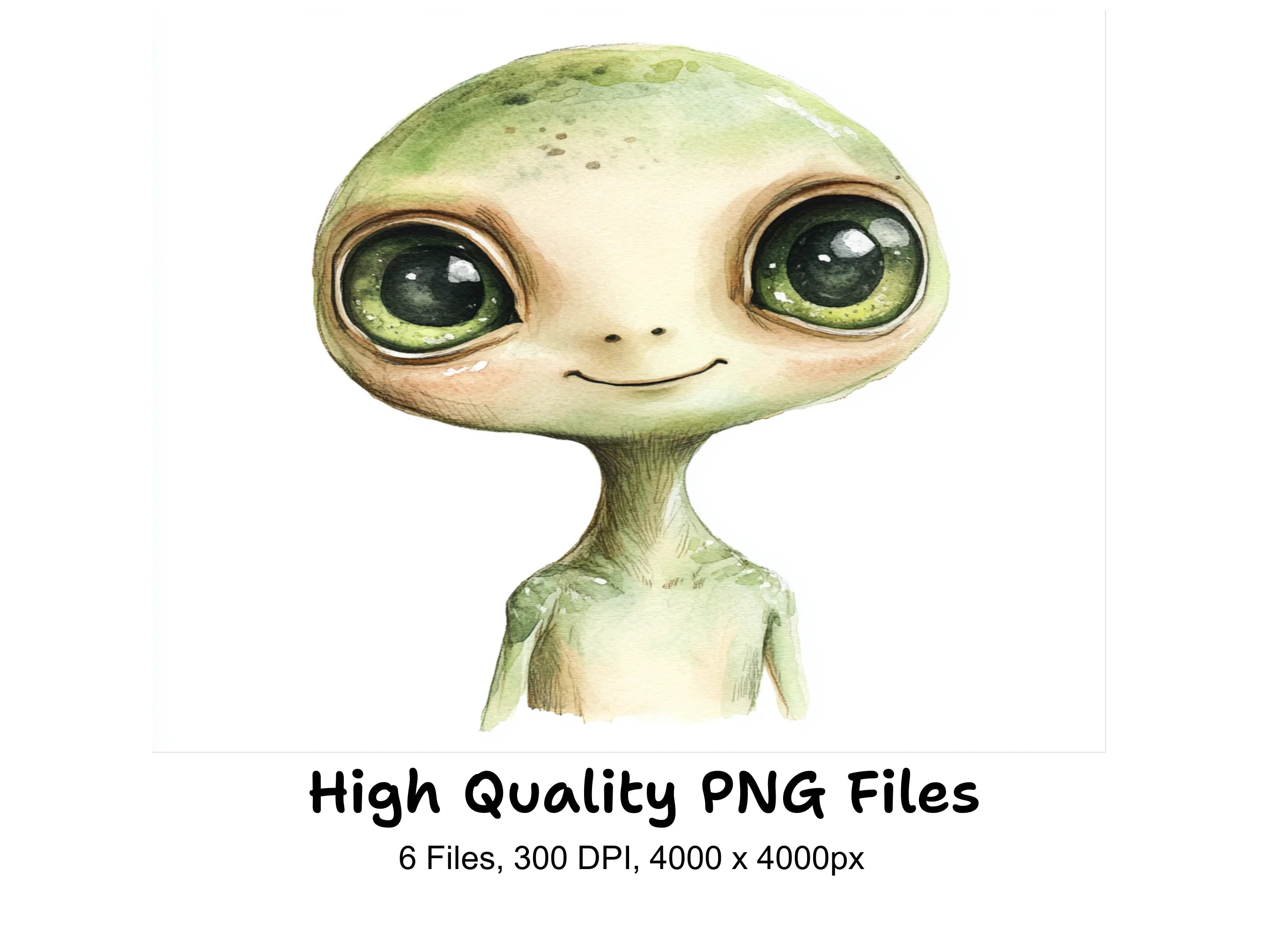 Green Alien Heads Clipart Bundle