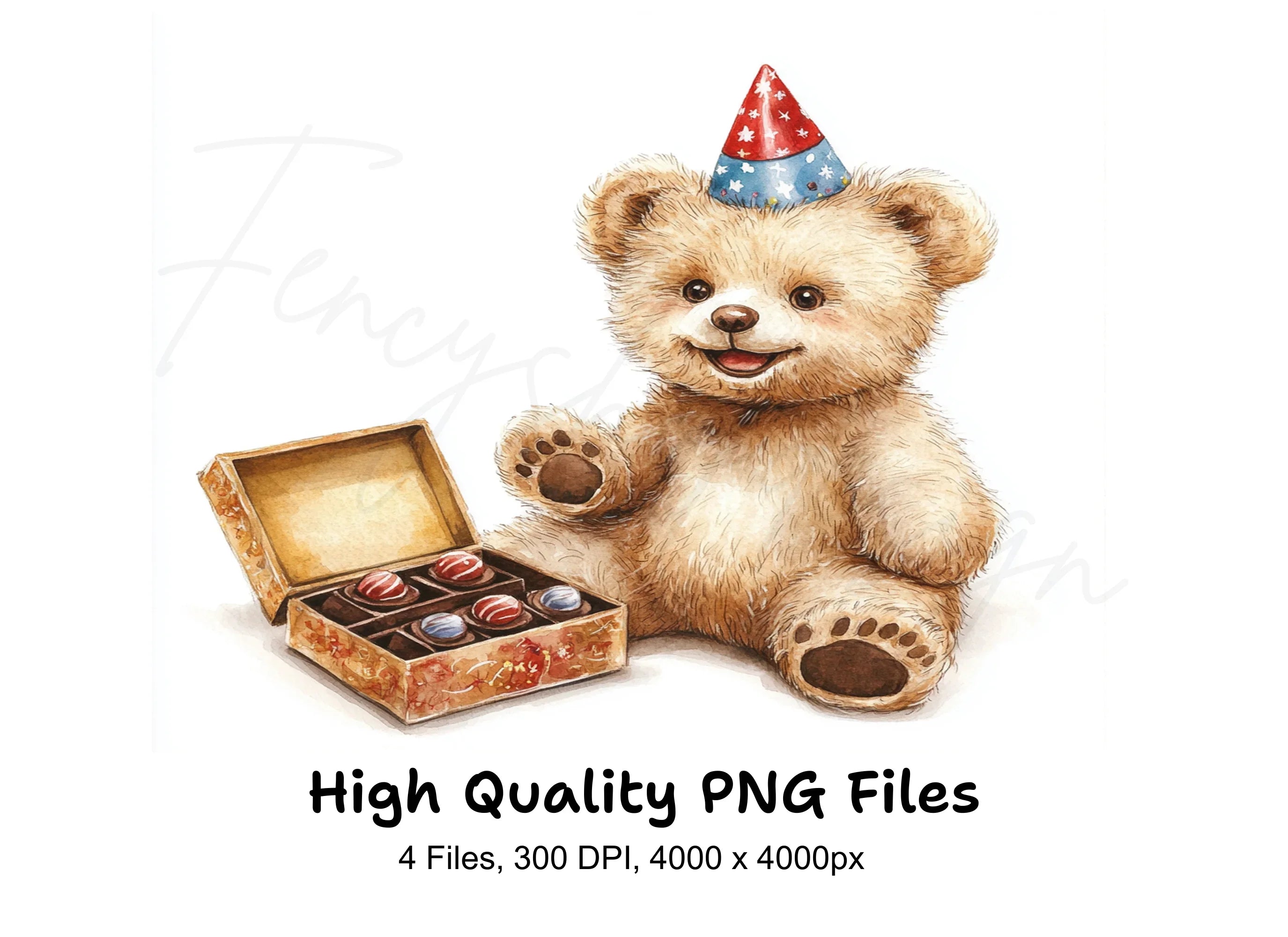 Birthday Bear with Chocolates Clipart Bundle
