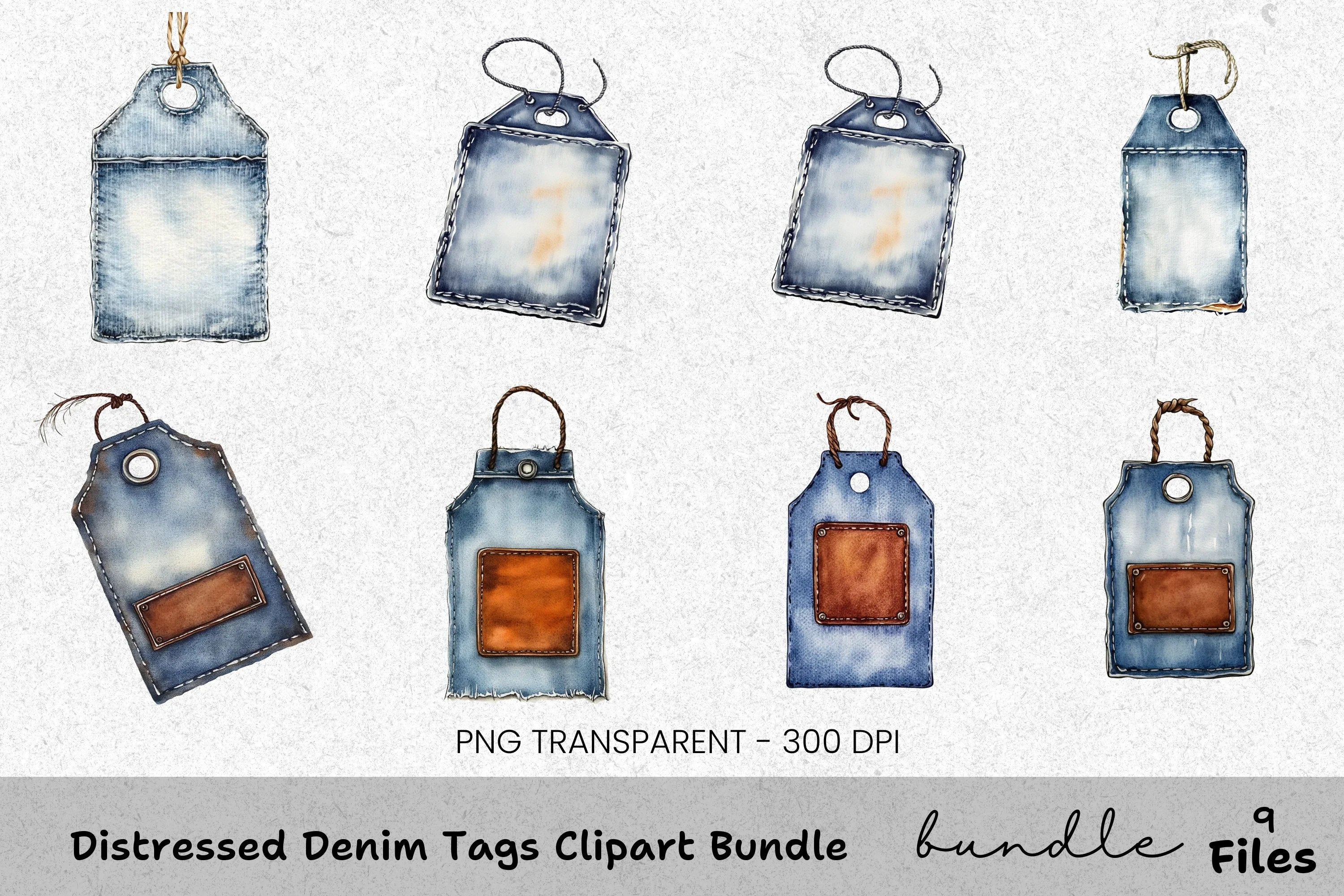 Distressed Denim Tags Clipart Bundle