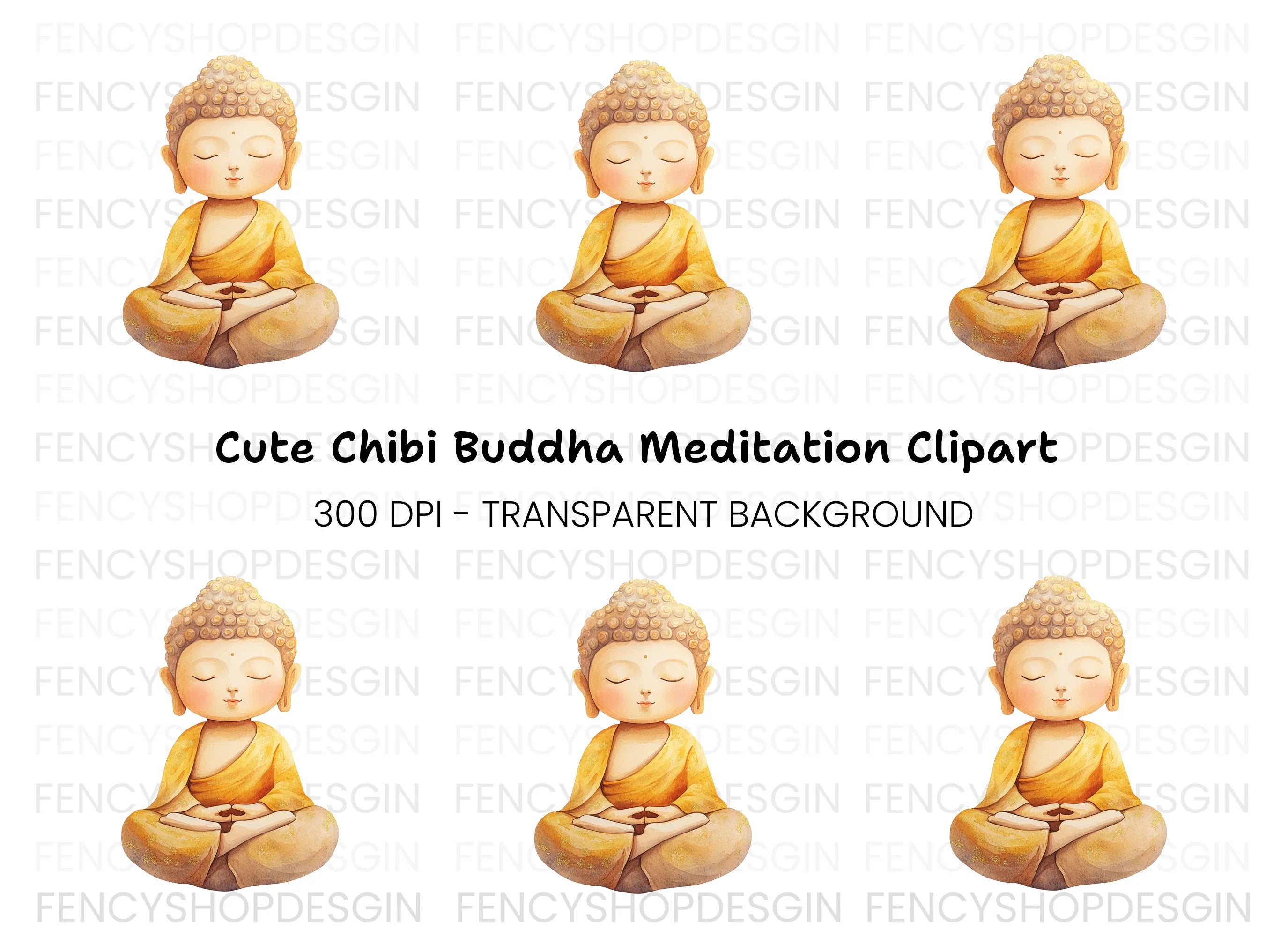 Cute Cartoon Buddha Meditating Clipart Bundle