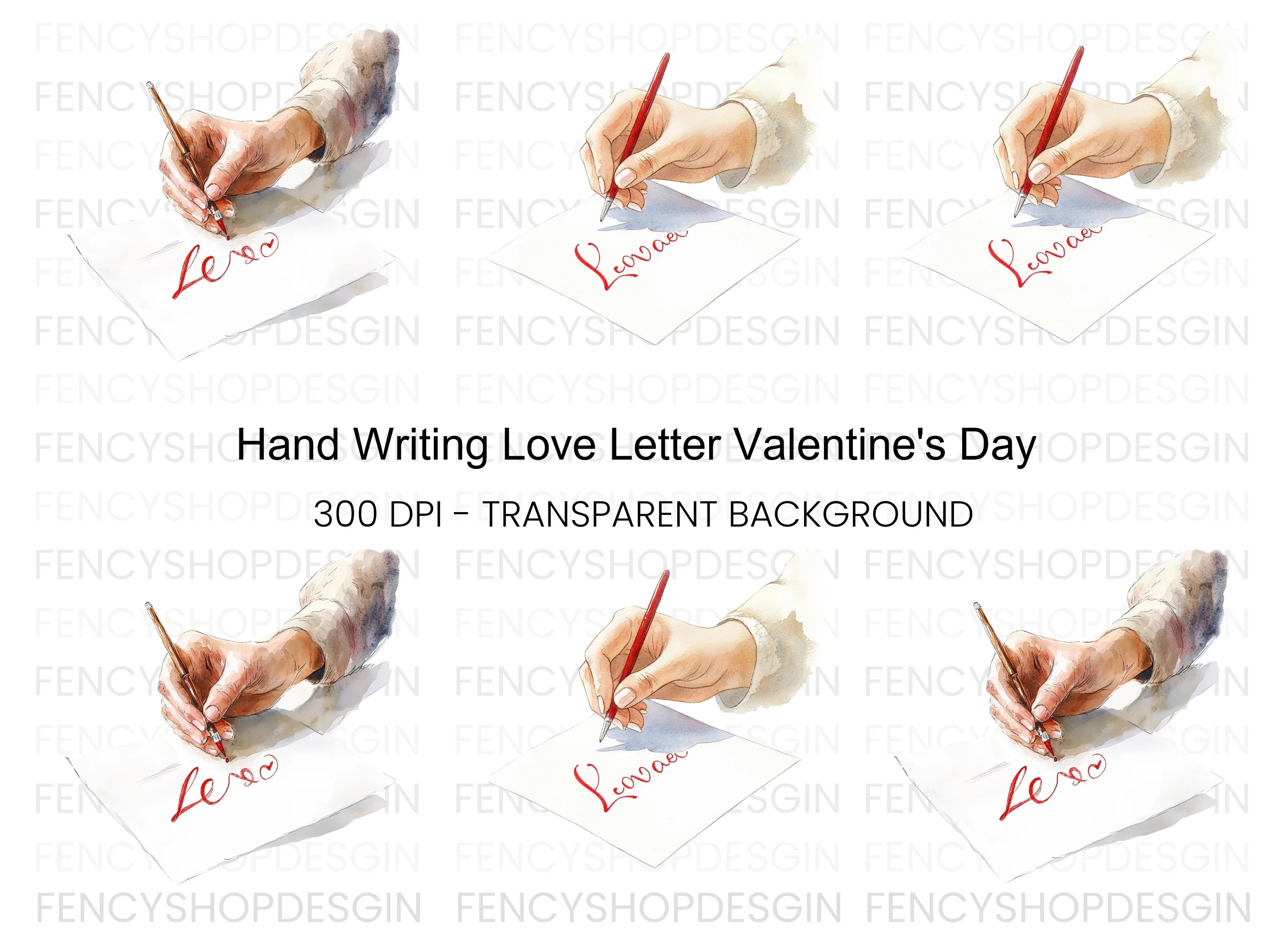 Hand Writing Love with Red Pen Clipart Bundle