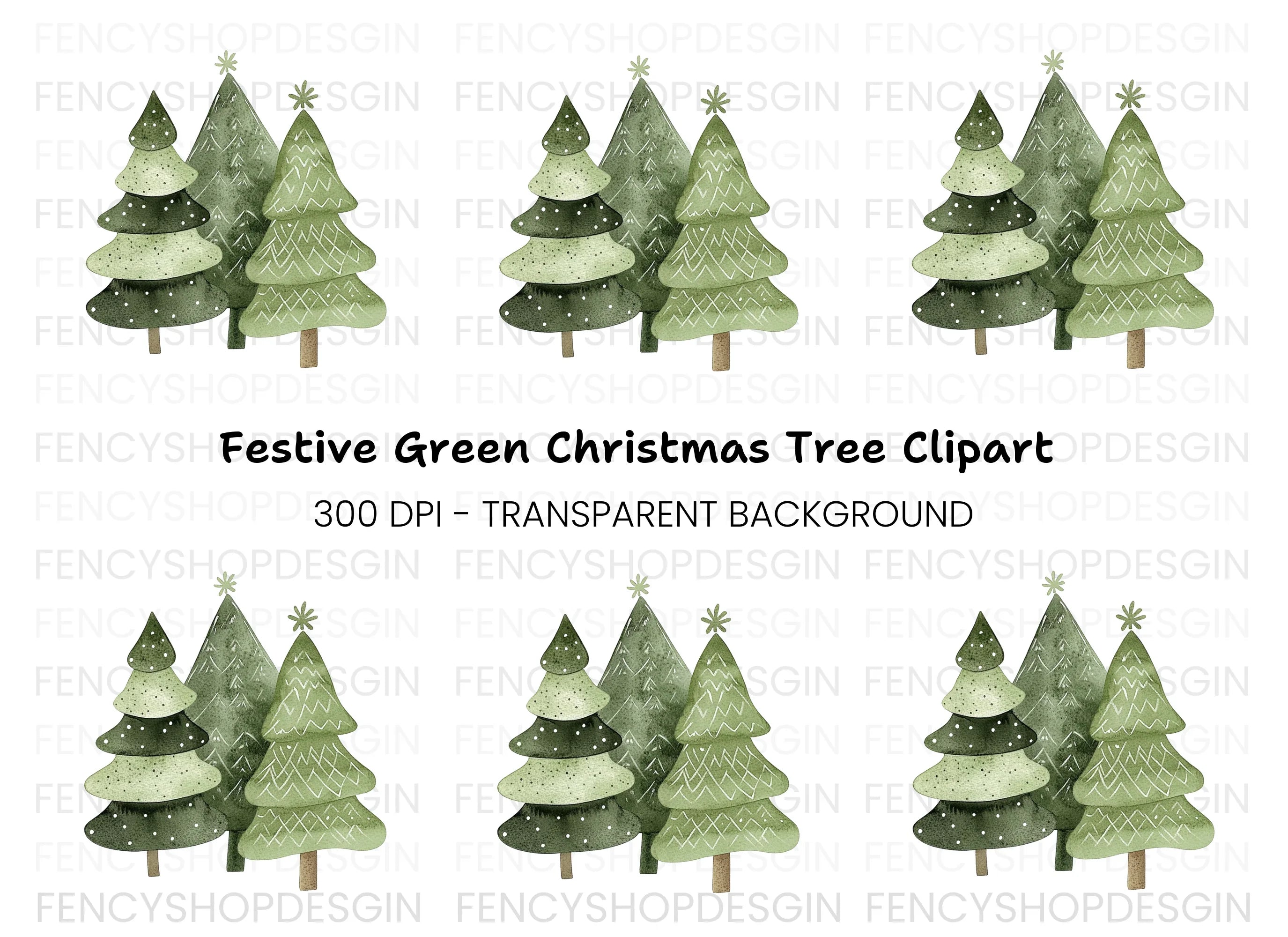 Green Christmas Trees Clipart Bundle