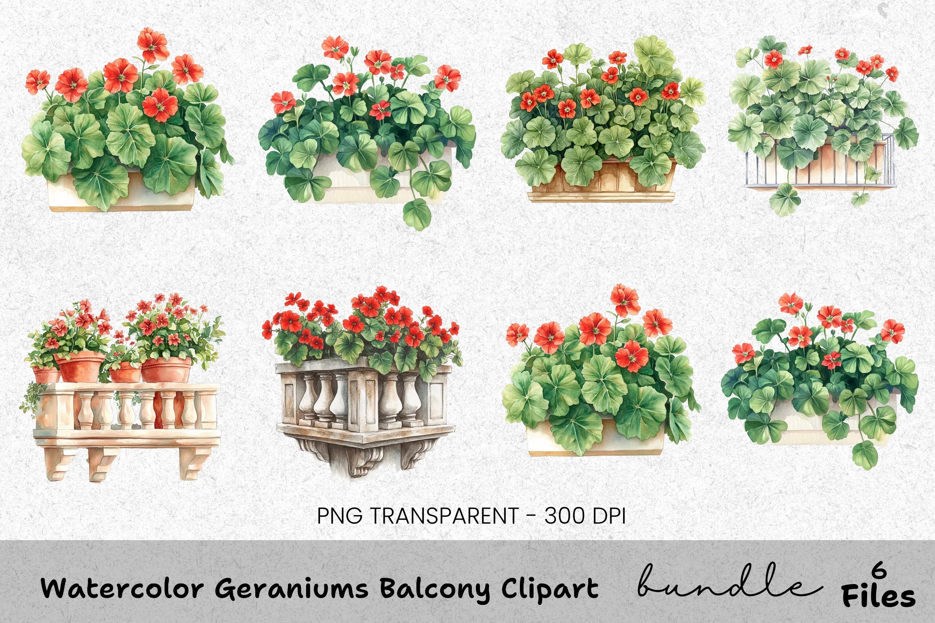Geraniums Balcony Clipart Bundle