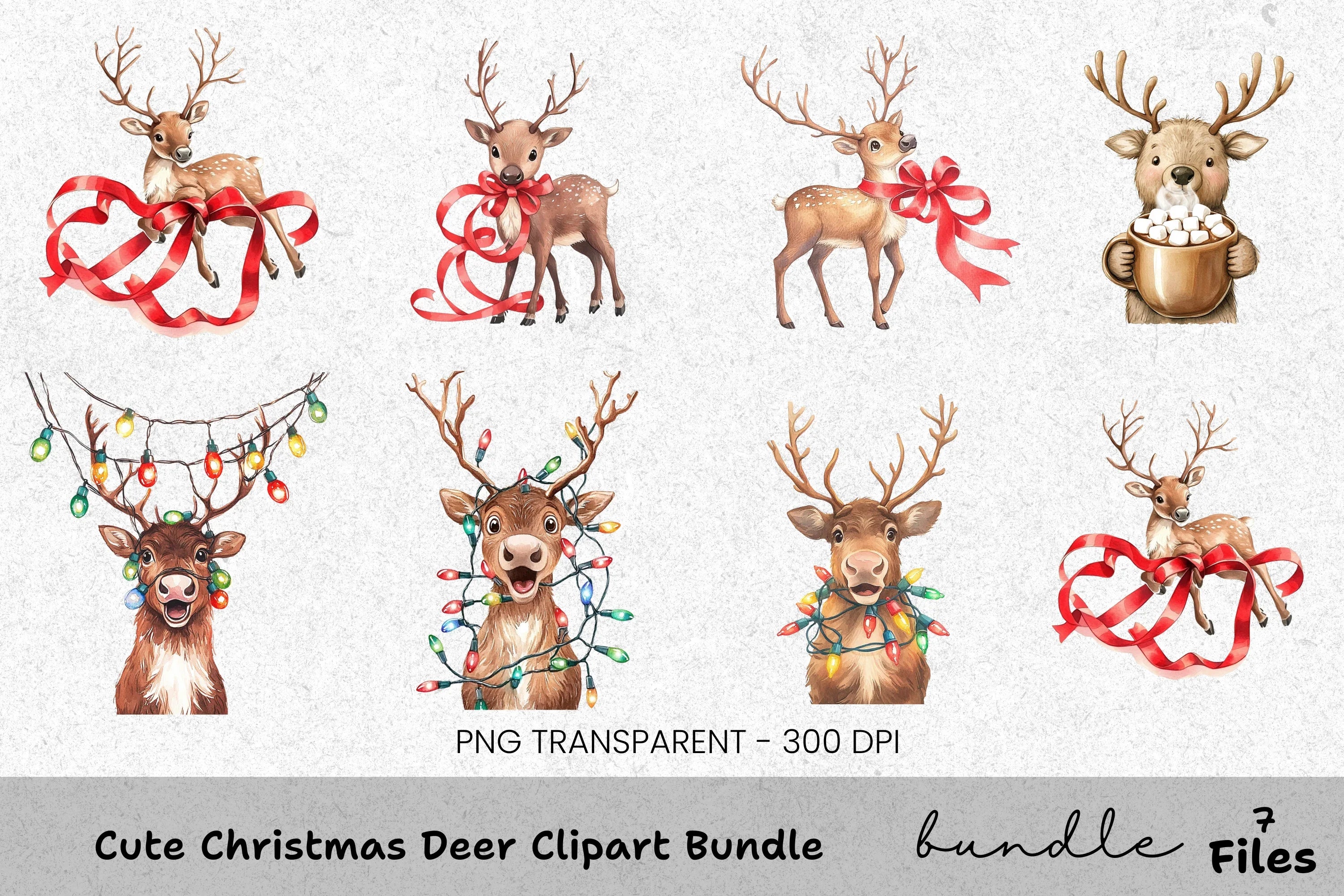 Cute Christmas Deer Clipart Bundle