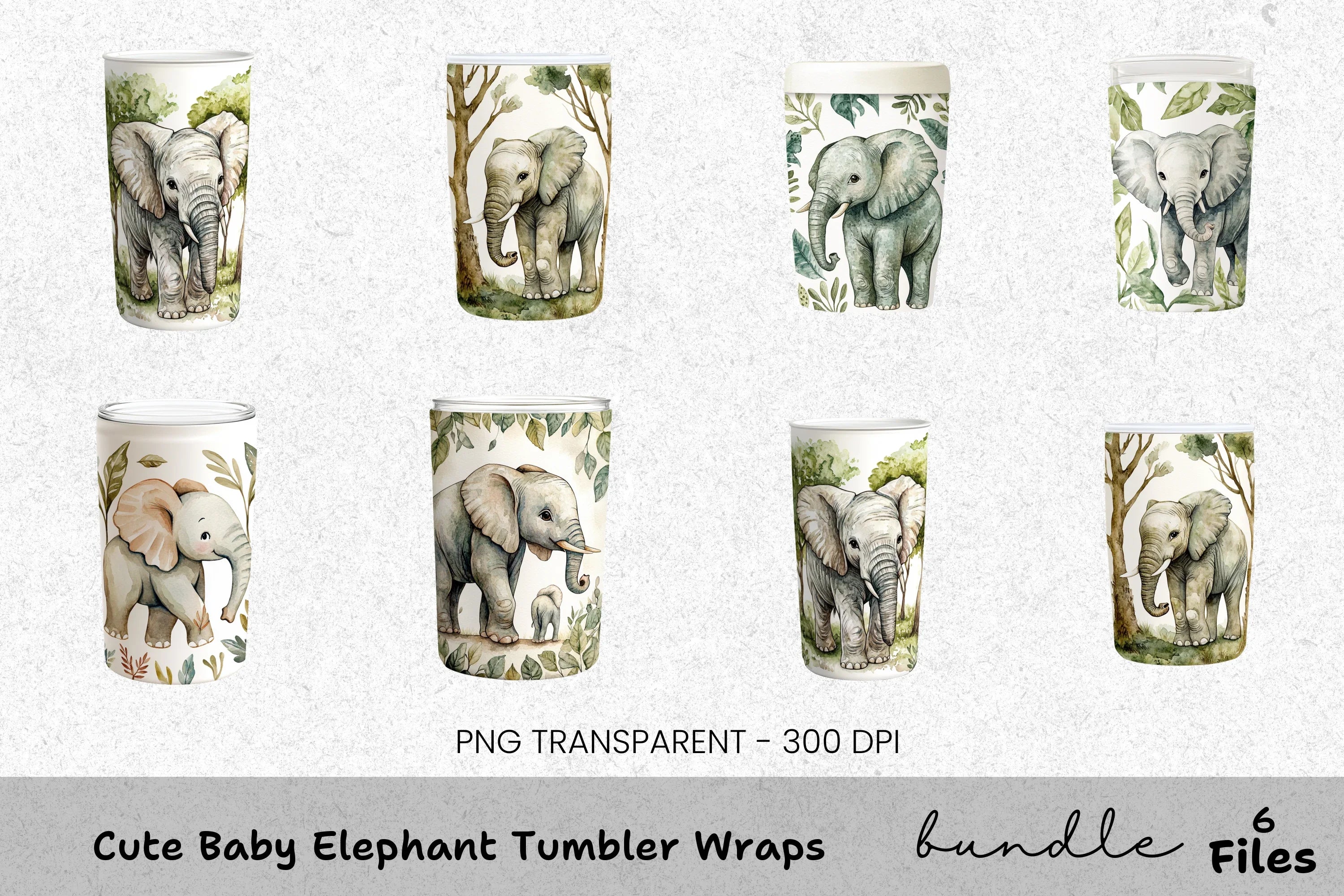 Cute Baby Elephant Tumbler Clipart Bundle