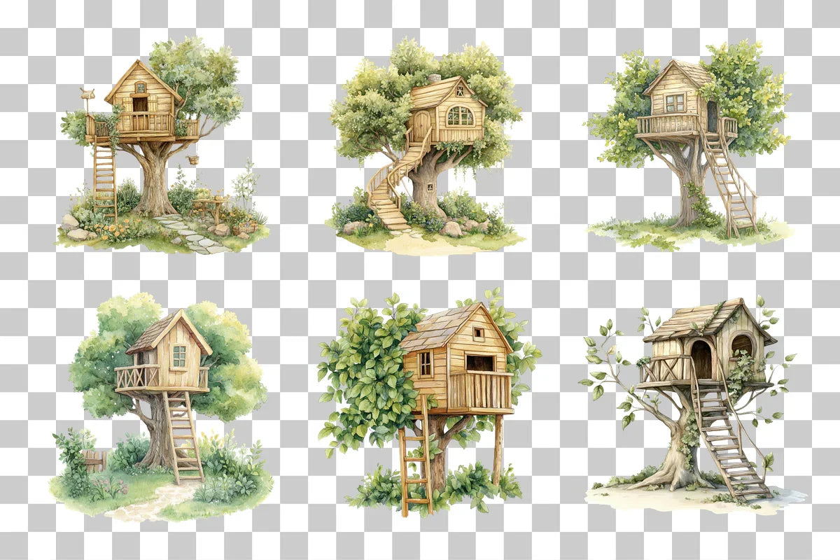 Garden Treehouse Illustration Clipart Bundle - CraftNest - Digital Crafting and Art