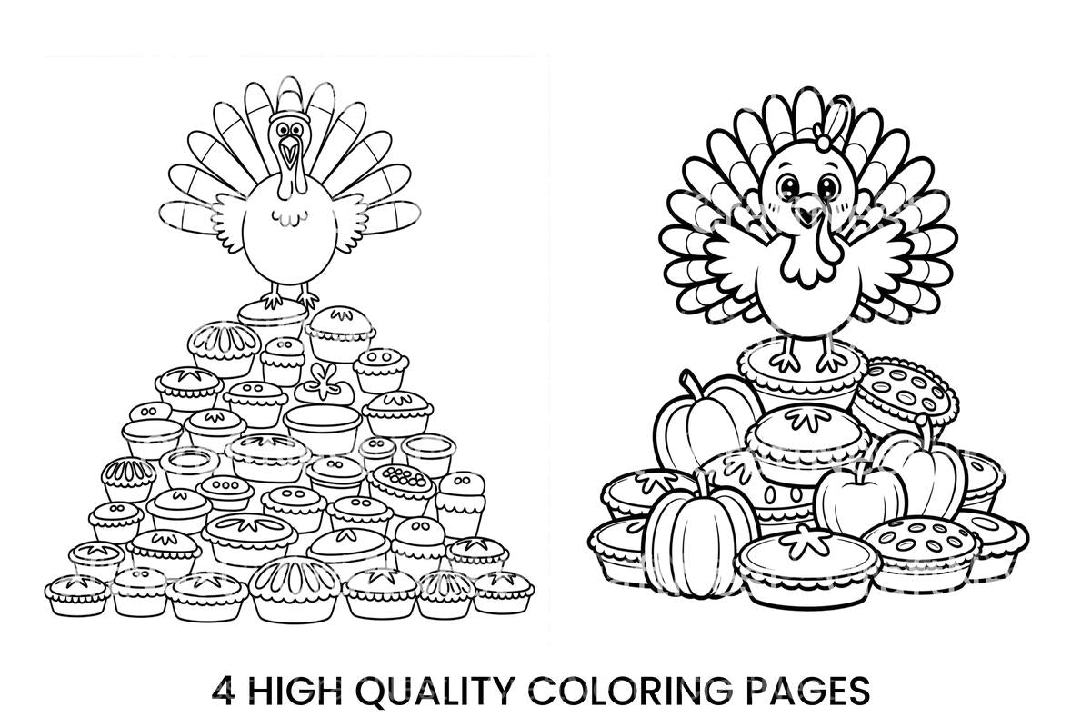 Cute Turkey on Pie Stack Coloring Books