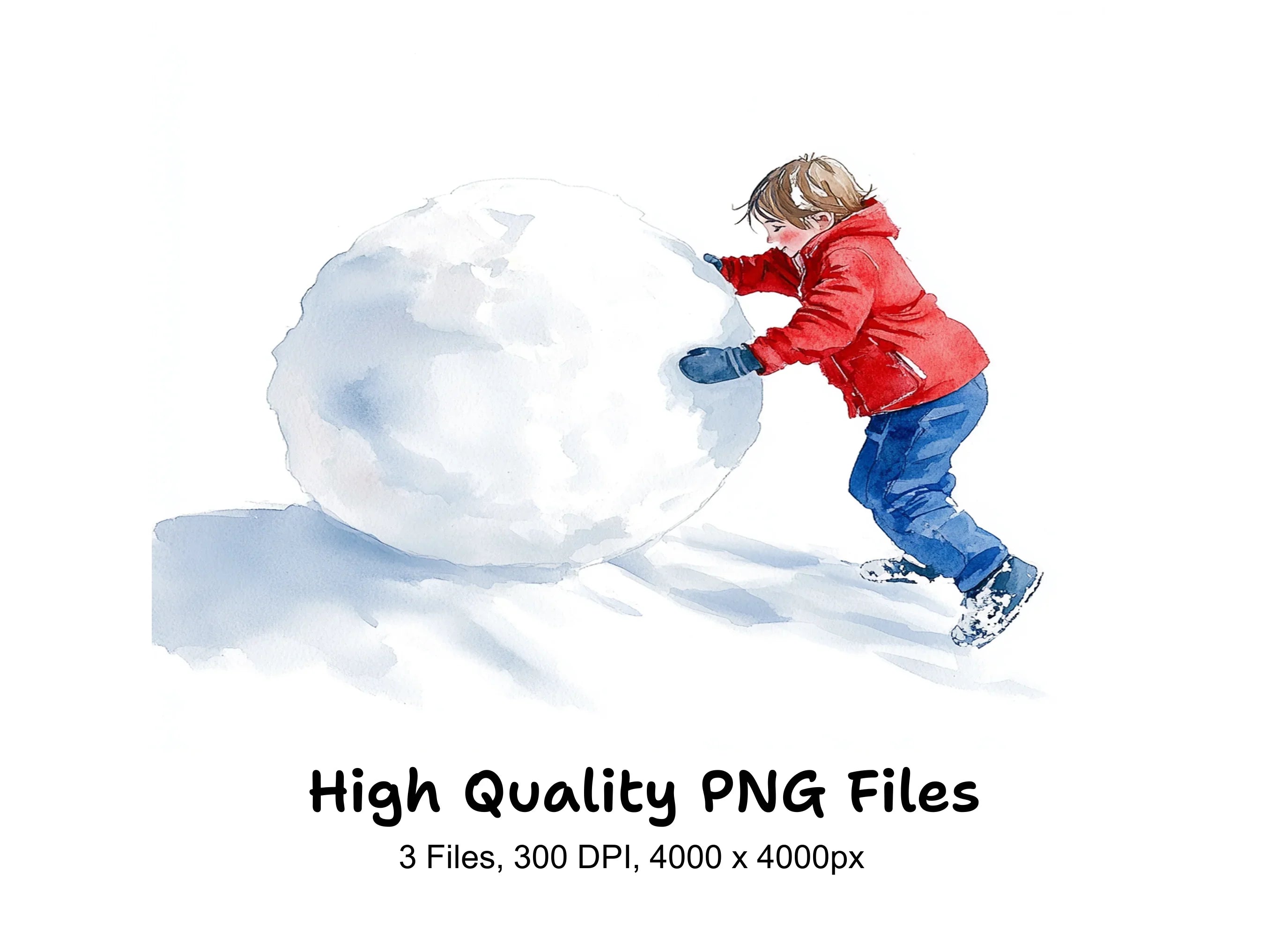 Boy Rolling Snowball Winter Clipart Bundle