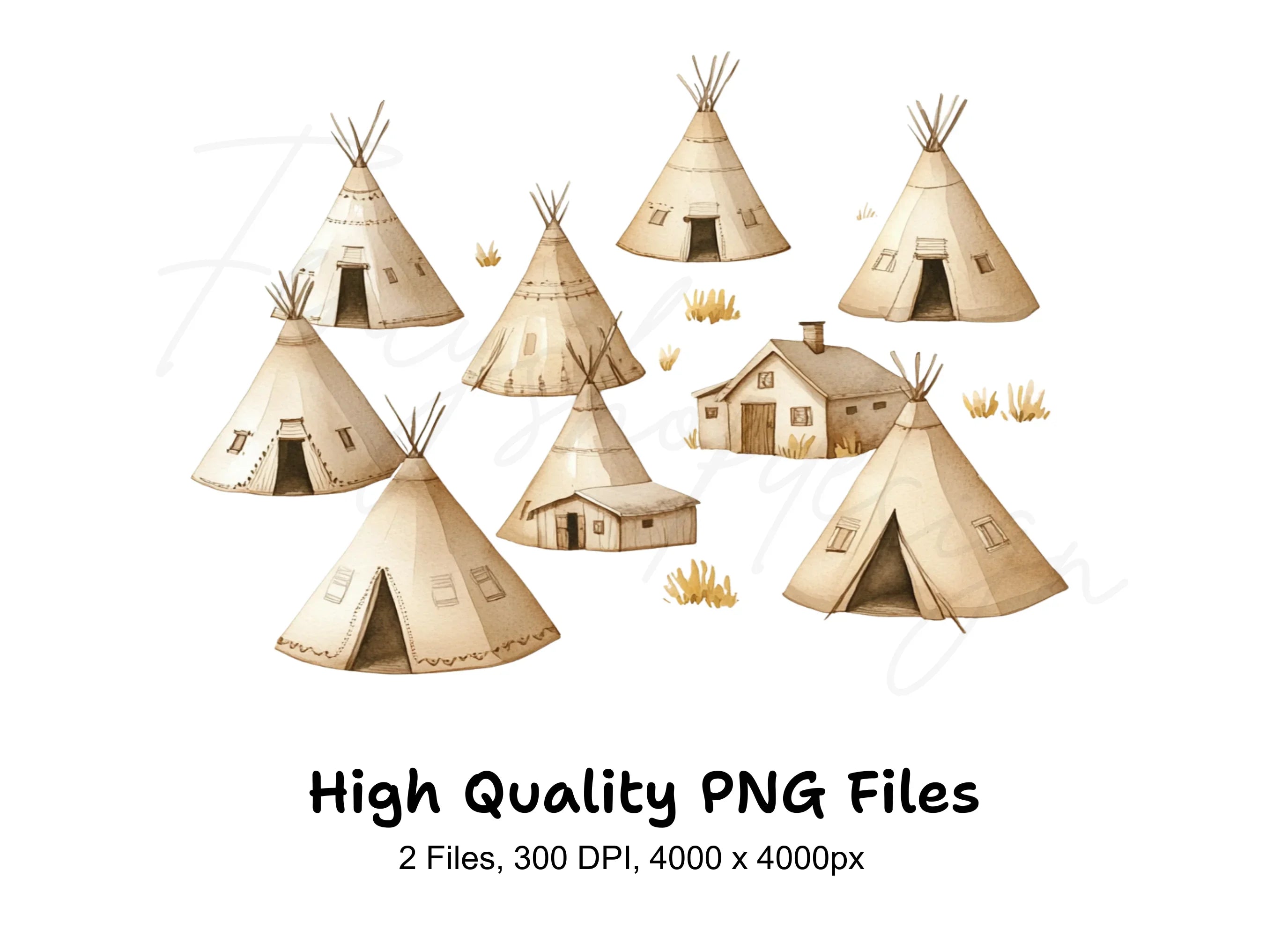 Boho Teepee Village Clipart Bundle