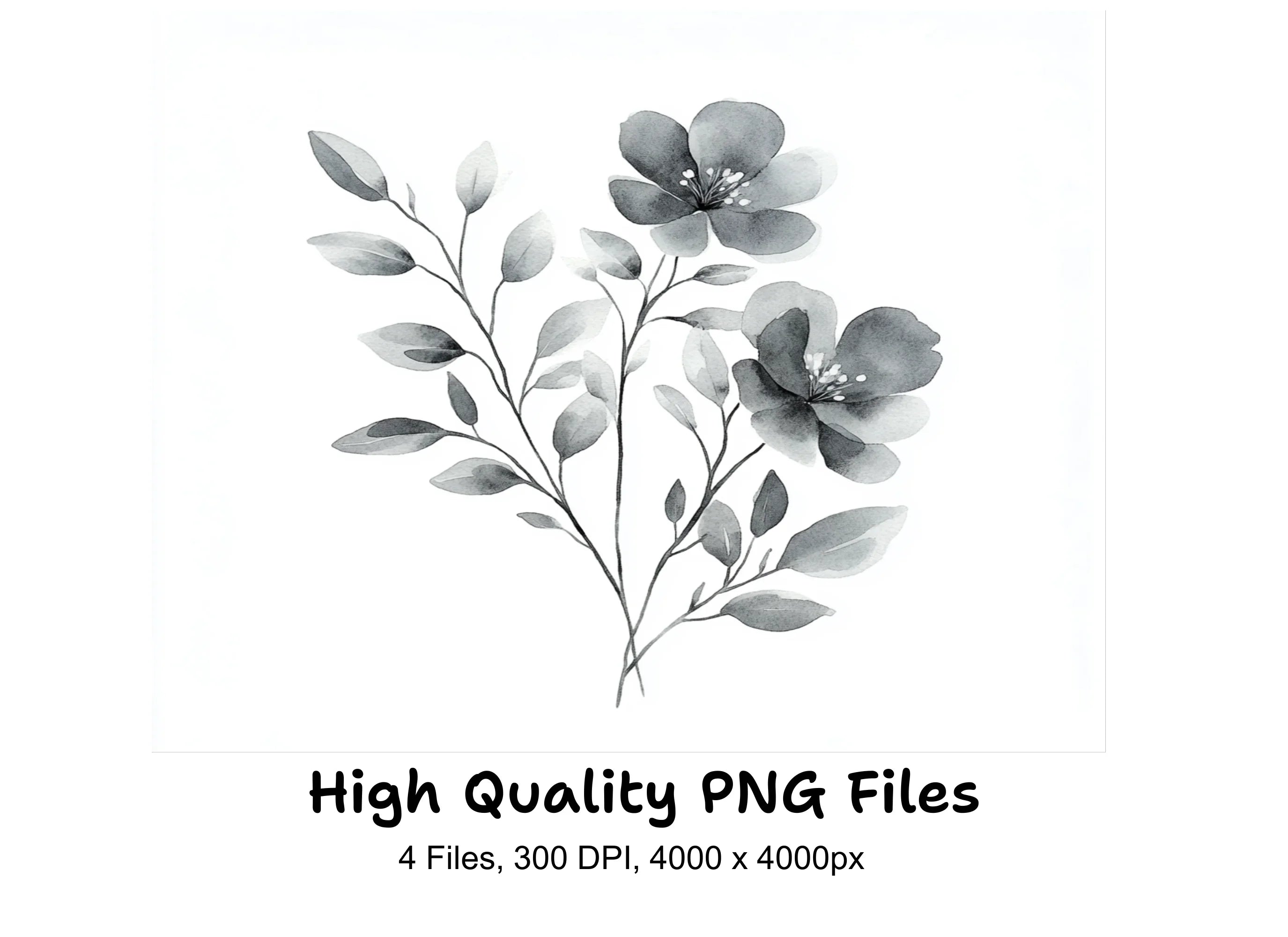 Monochrome Floral Clipart Bundle