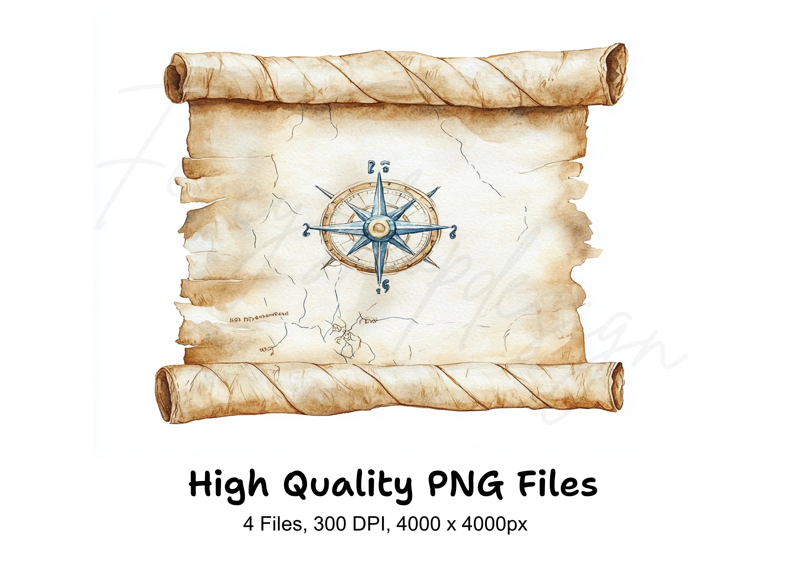 Vintage Scroll Maps Clipart Bundle