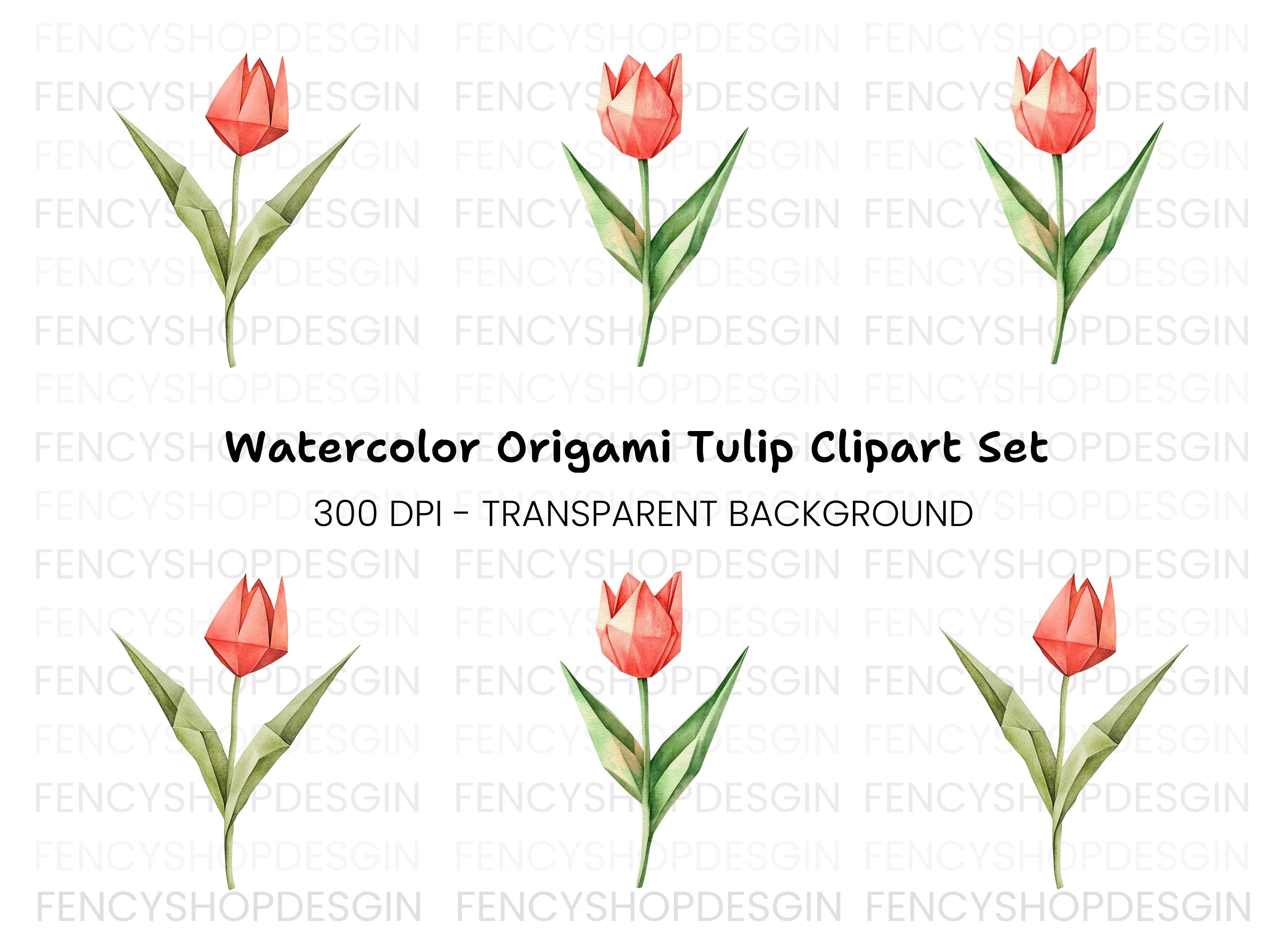 Elegant Origami Tulip Clipart Bundle