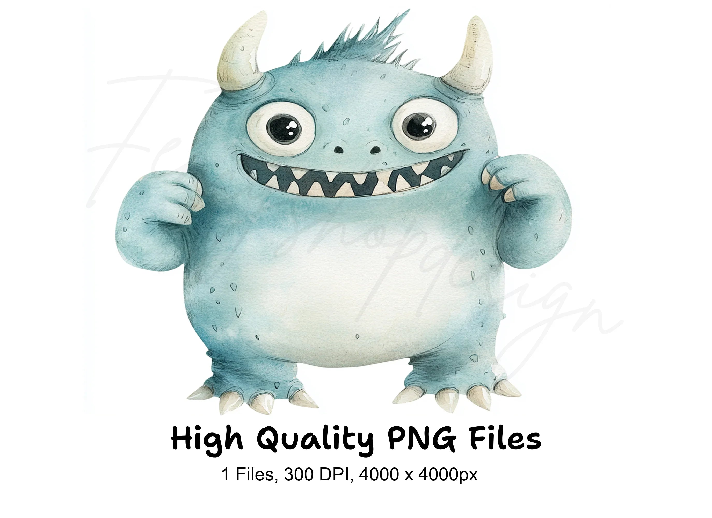 Cute Blue Monster Clipart Bundle
