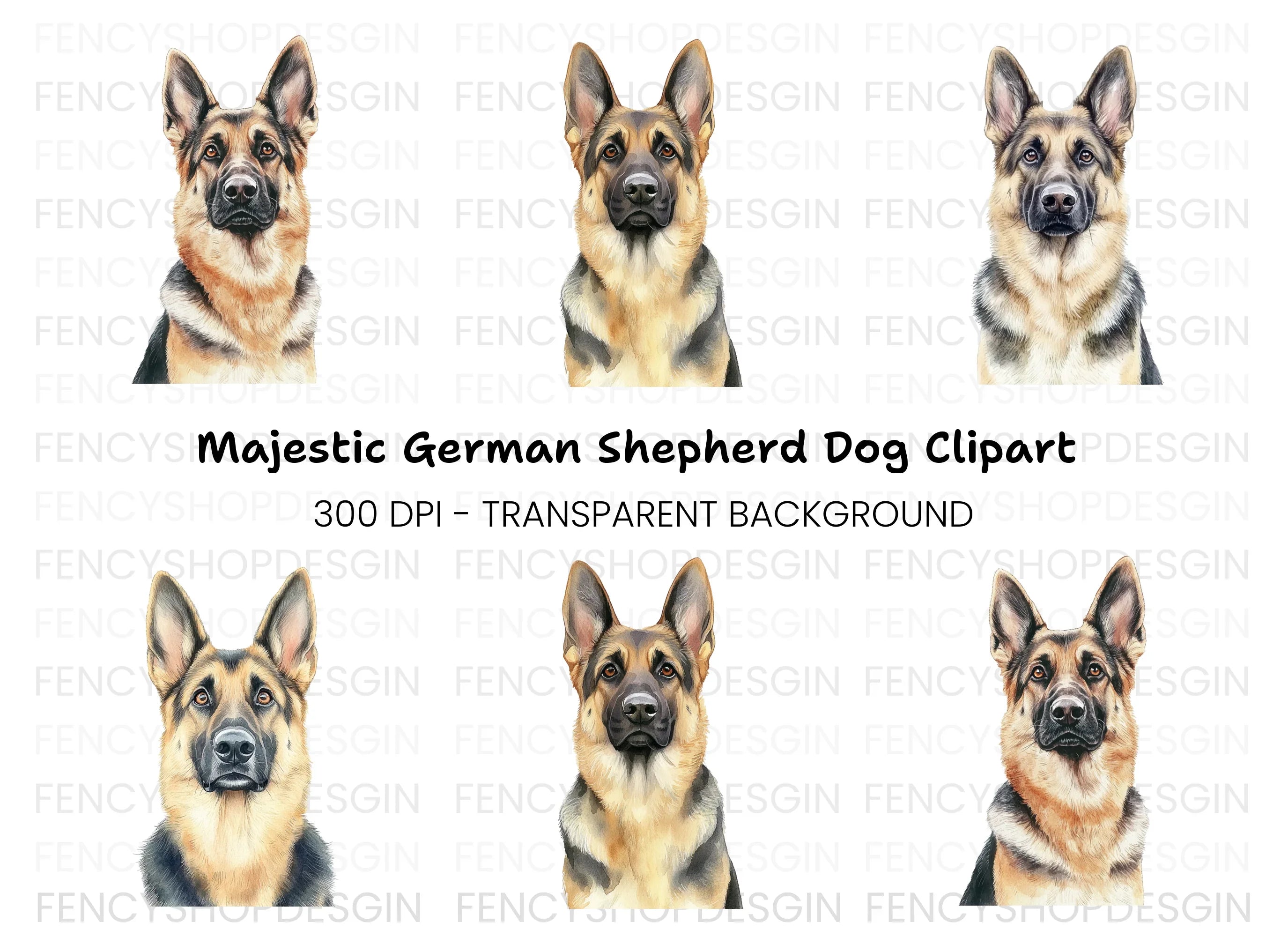 German Shepherd Dog Portraits Clipart Bundle