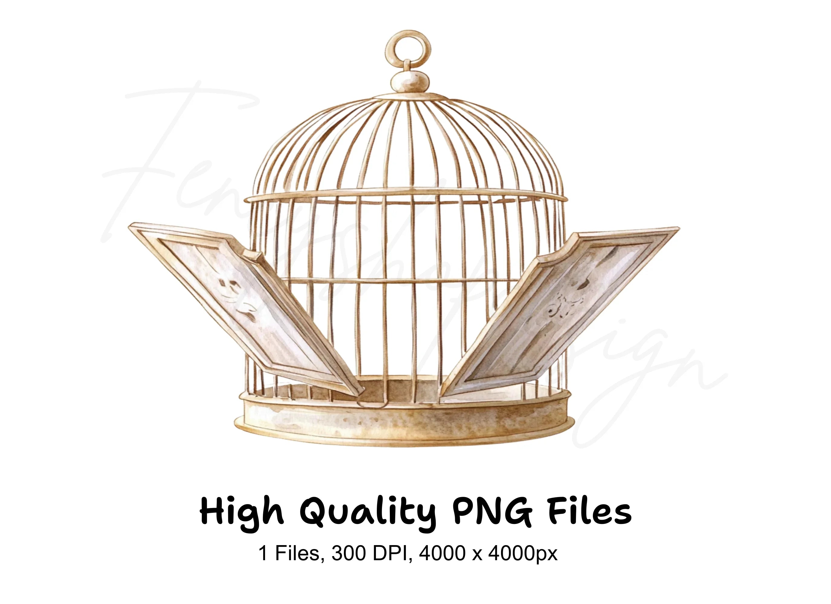 Open Vintage Bird Cage Clipart Bundle