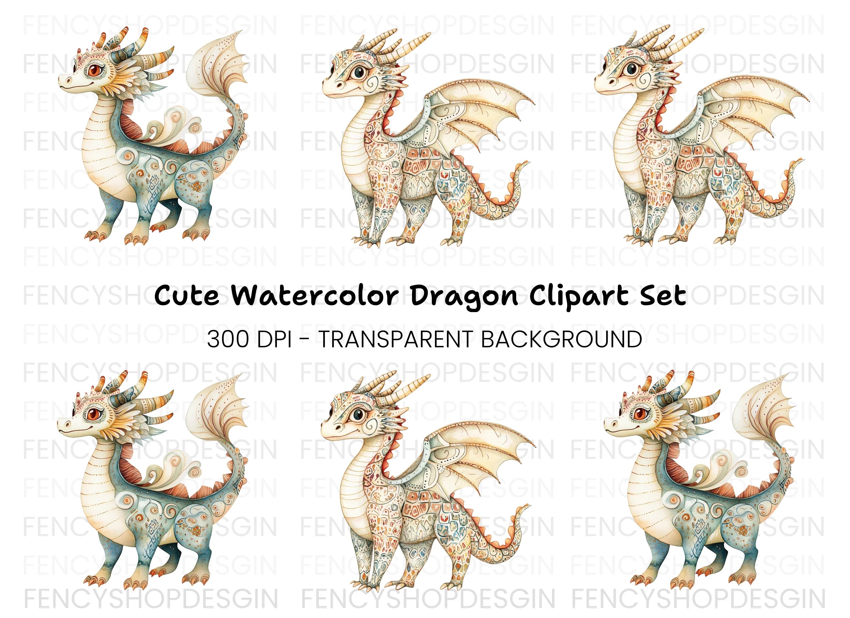 Ornate Fantasy Dragon Clipart Bundle