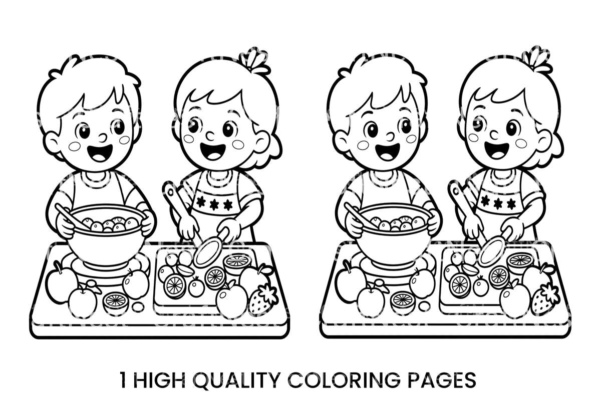 Kids Making Fruit Salad Coloring Books