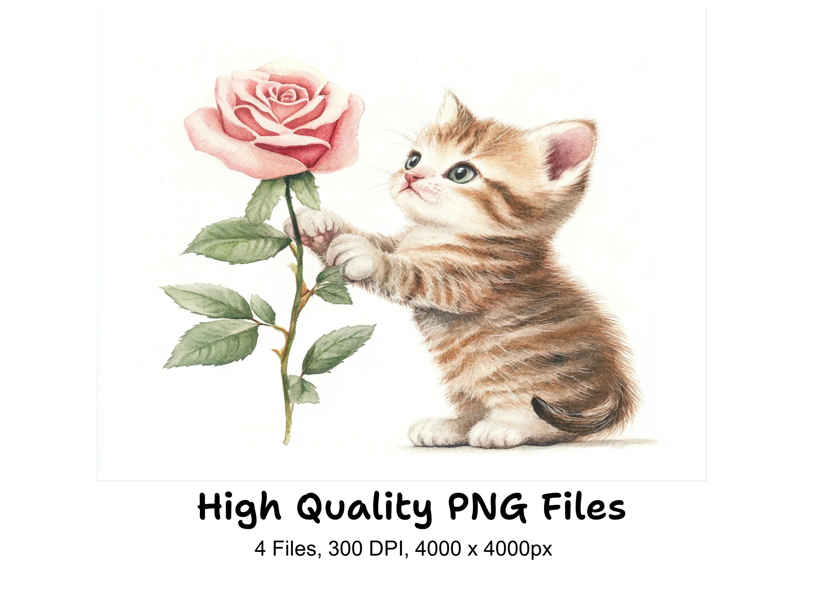 Cute Kittens with Pink Roses Clipart Bundle