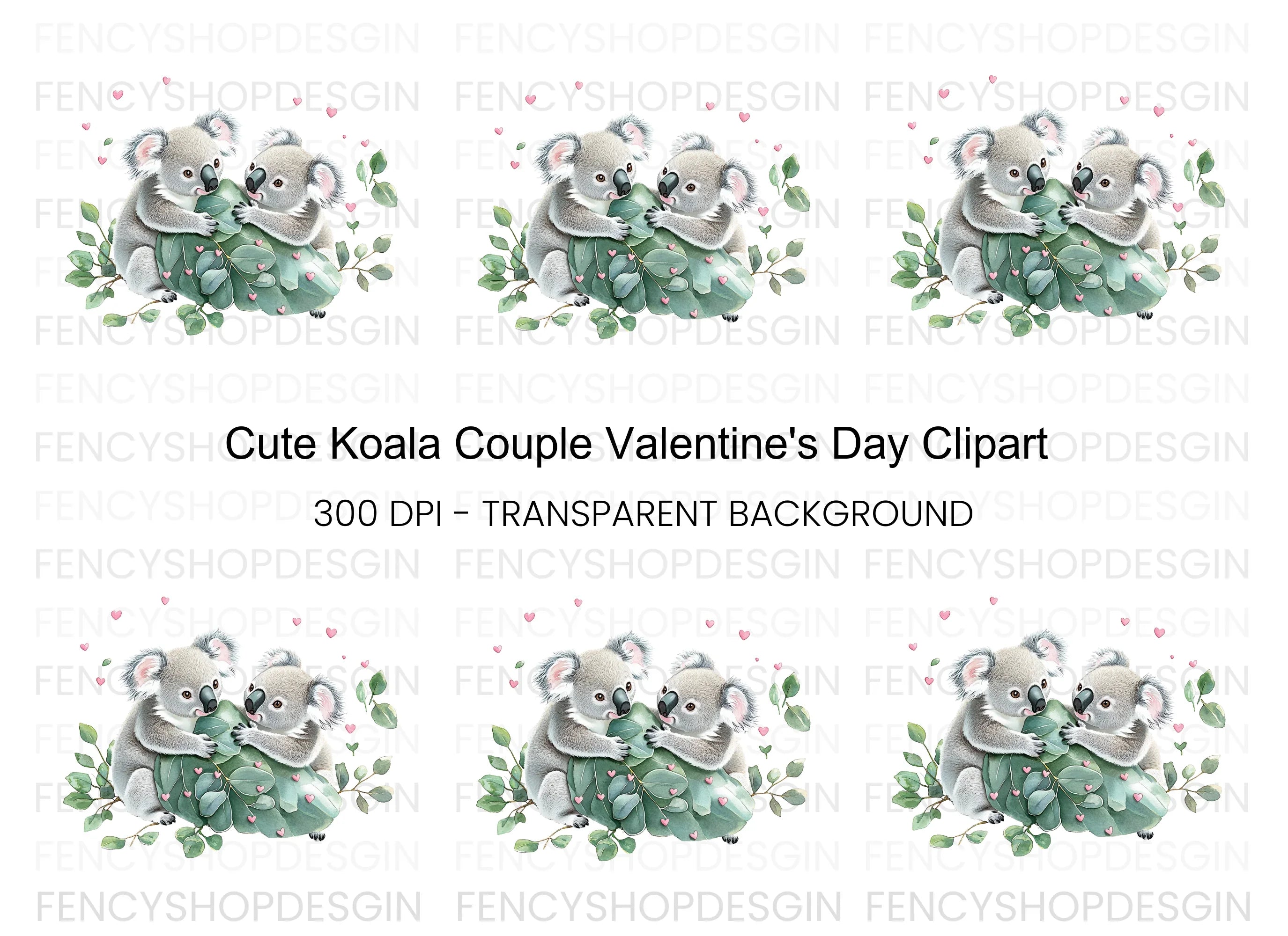 Cute Koala Couple Love Clipart Bundle