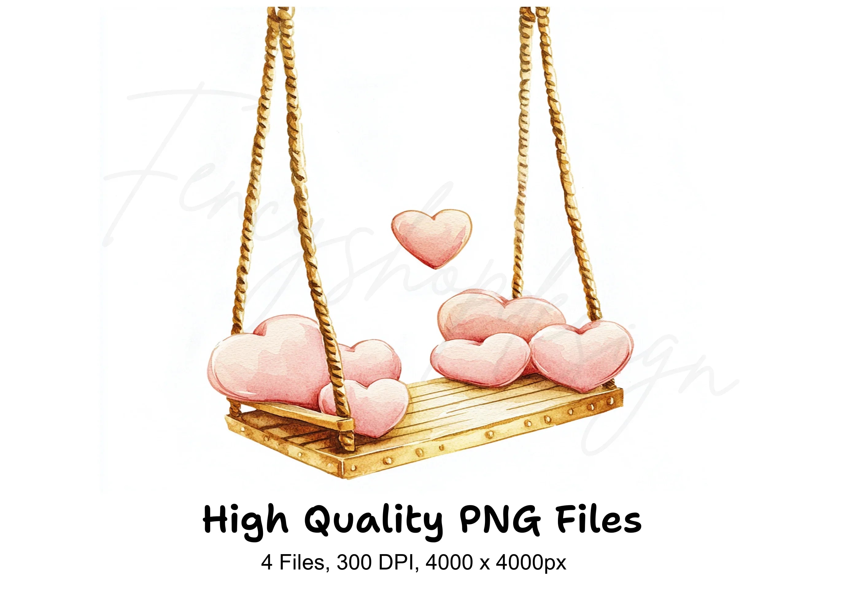 Hearts on Wooden Swings Clipart Bundle