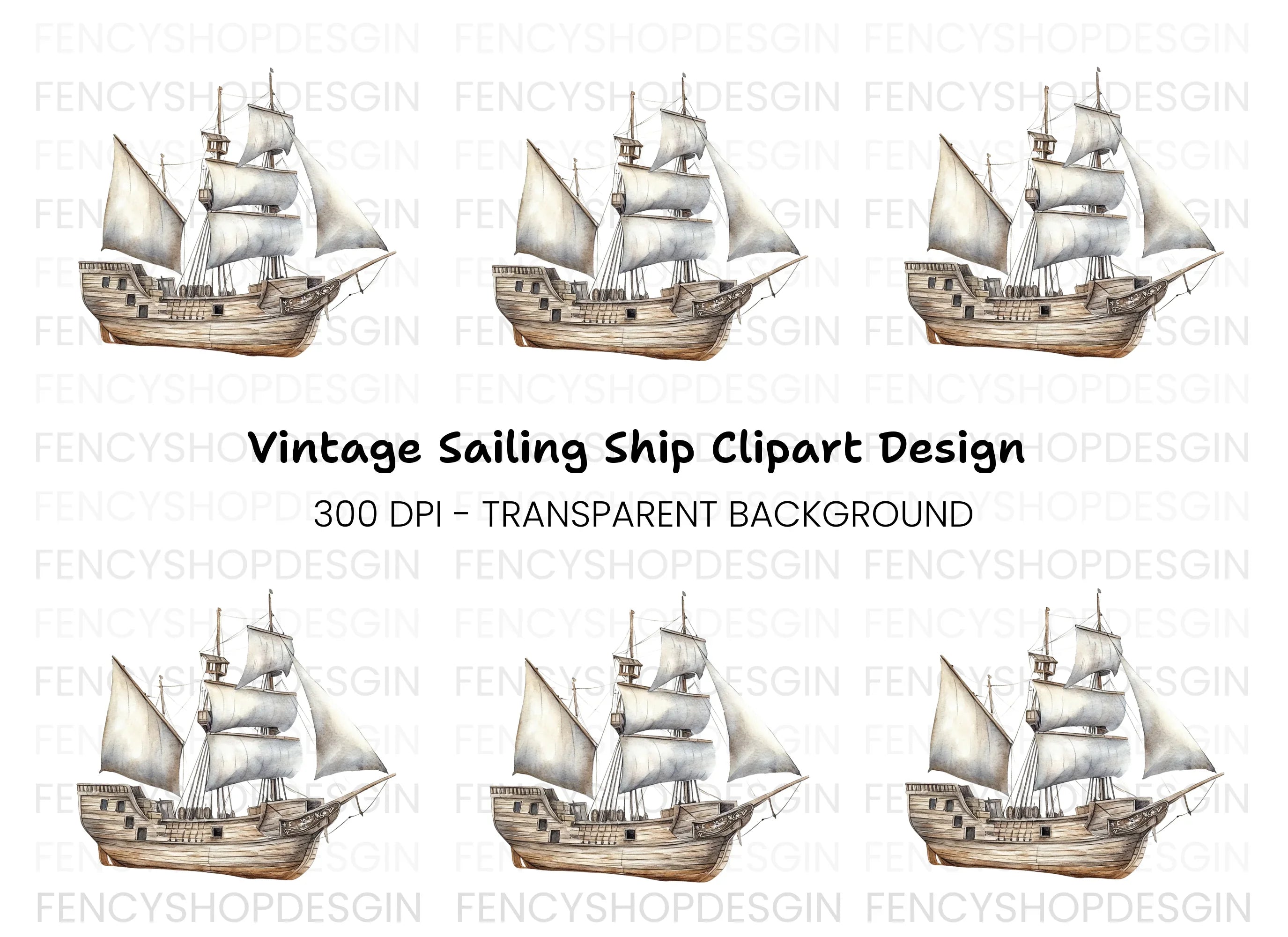 Vintage Sailing Ship Clipart Bundle